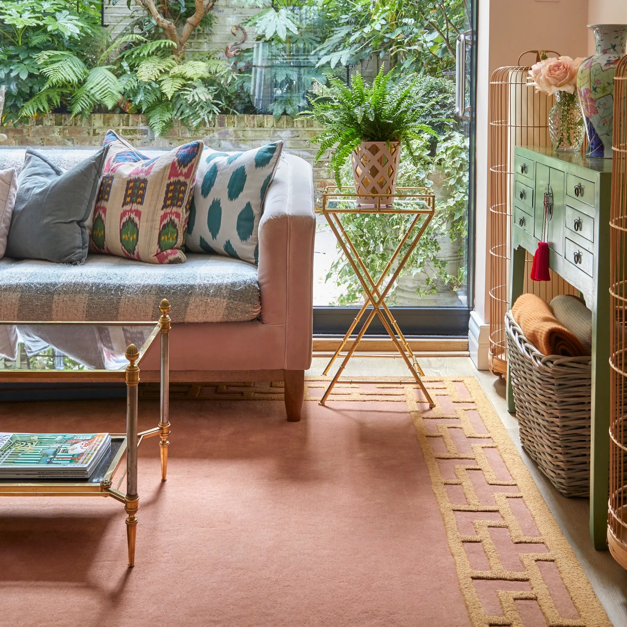 Luxurious Indocine Wool Rug featuring intricate geometric patterns in vibrant colors