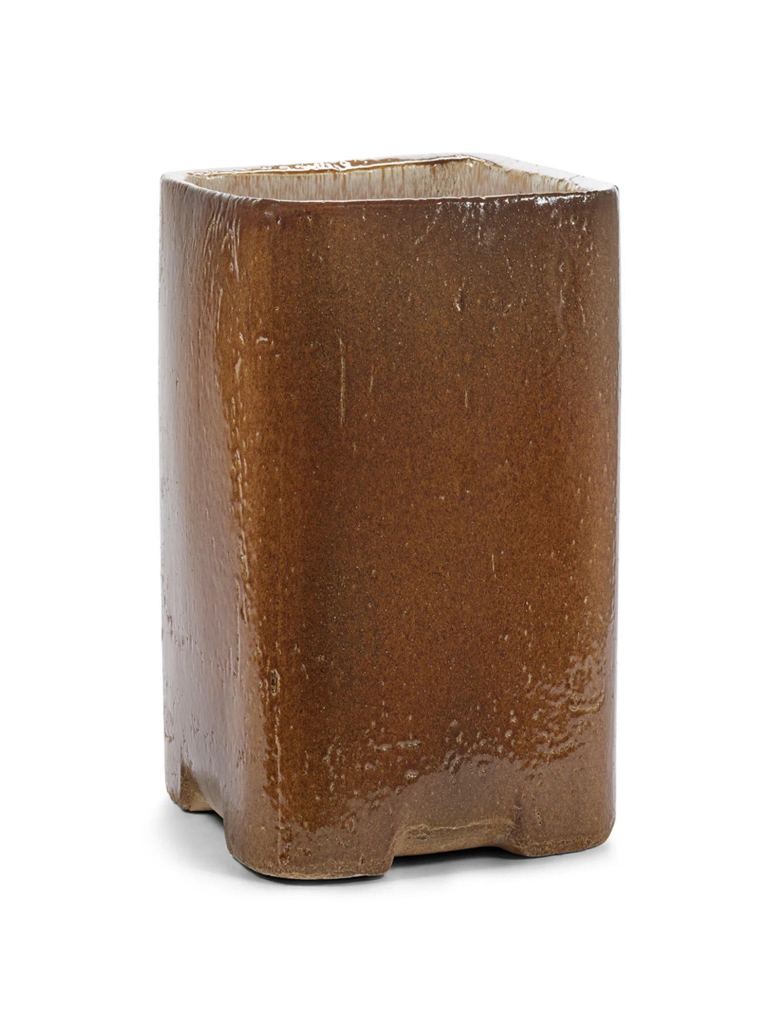Brown rectangular ceramic planter on a white background