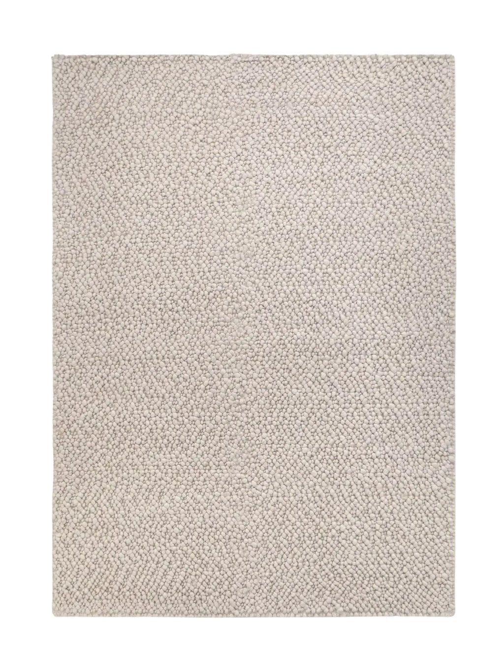 Tinted Objects Andersdotter Wool Rug, a premium light gray and off-white textured area rug with a dense, natural wool loop pile. This durable, plush rug is perfect for adding soft, modern elegance and warmth to any living space or bedroom.