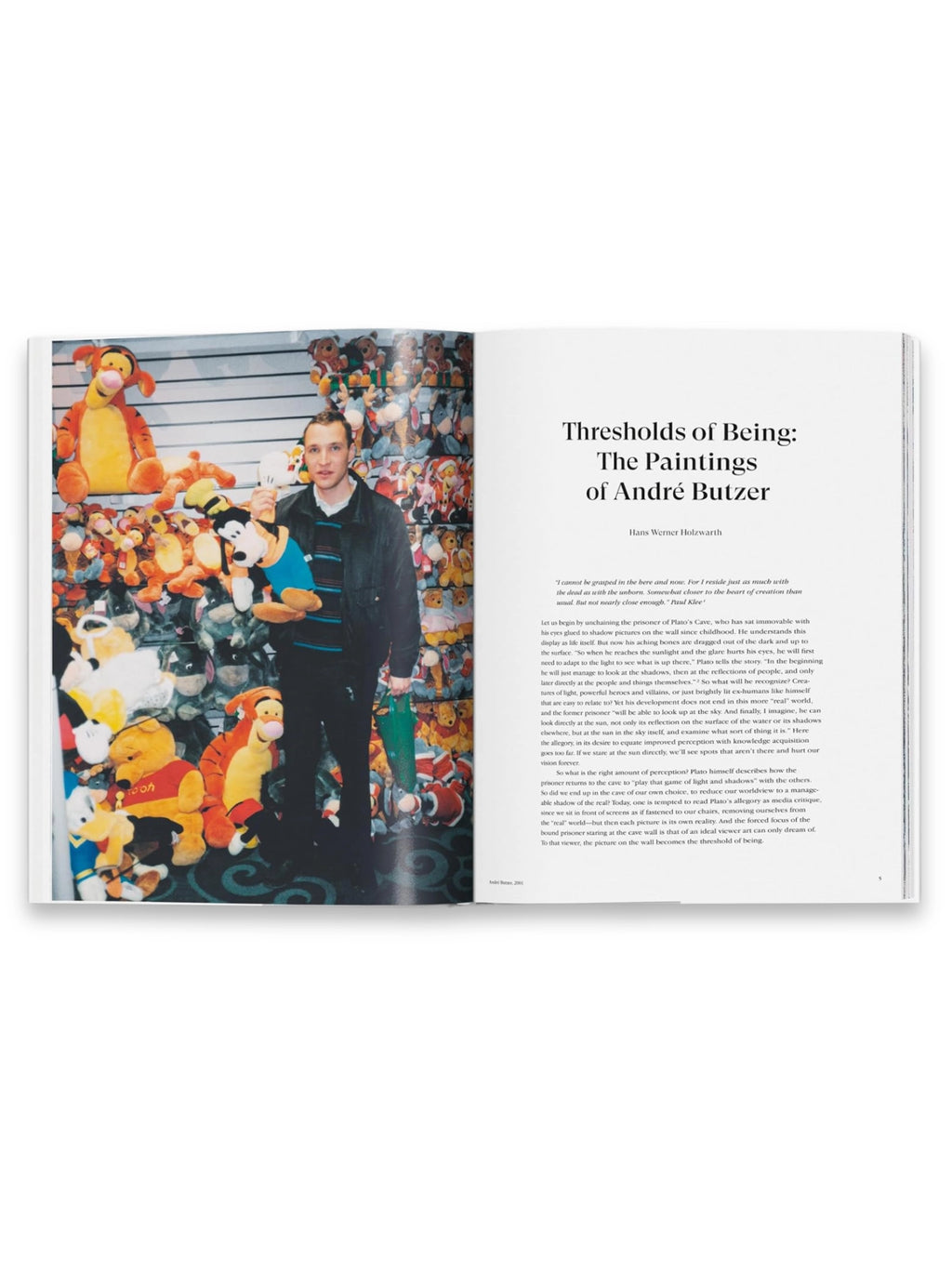 Book André Butzer, a premium art book featuring "Thresholds of Being: The Paintings of André Butzer" with a minimalist white page design. This insightful publication is ideal for art enthusiasts, collectors, and students interested in contemporary painting and art theory.