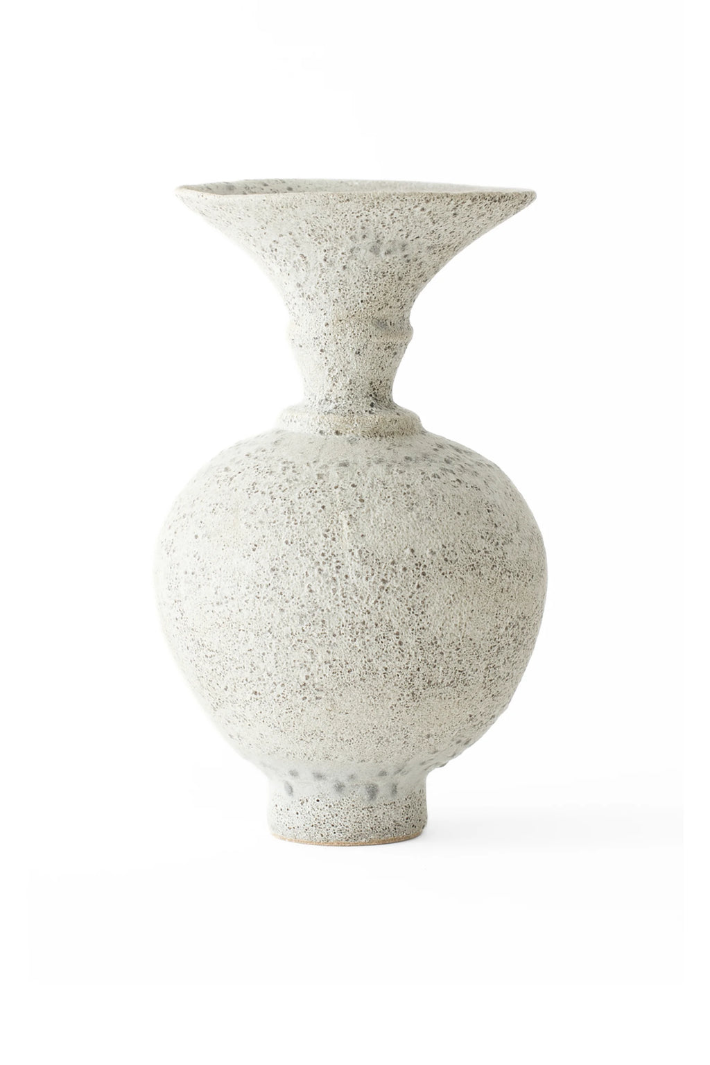 Canoa Lab Ánfora Vase, a contemporary and textured white ceramic vase with a rough, porous finish, featuring a rounded, substantial body and a tall, flared neck, displayed on a clean white background.