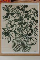 Close-up of vibrant and detailed floral artwork titled 'Poppy Studies II'