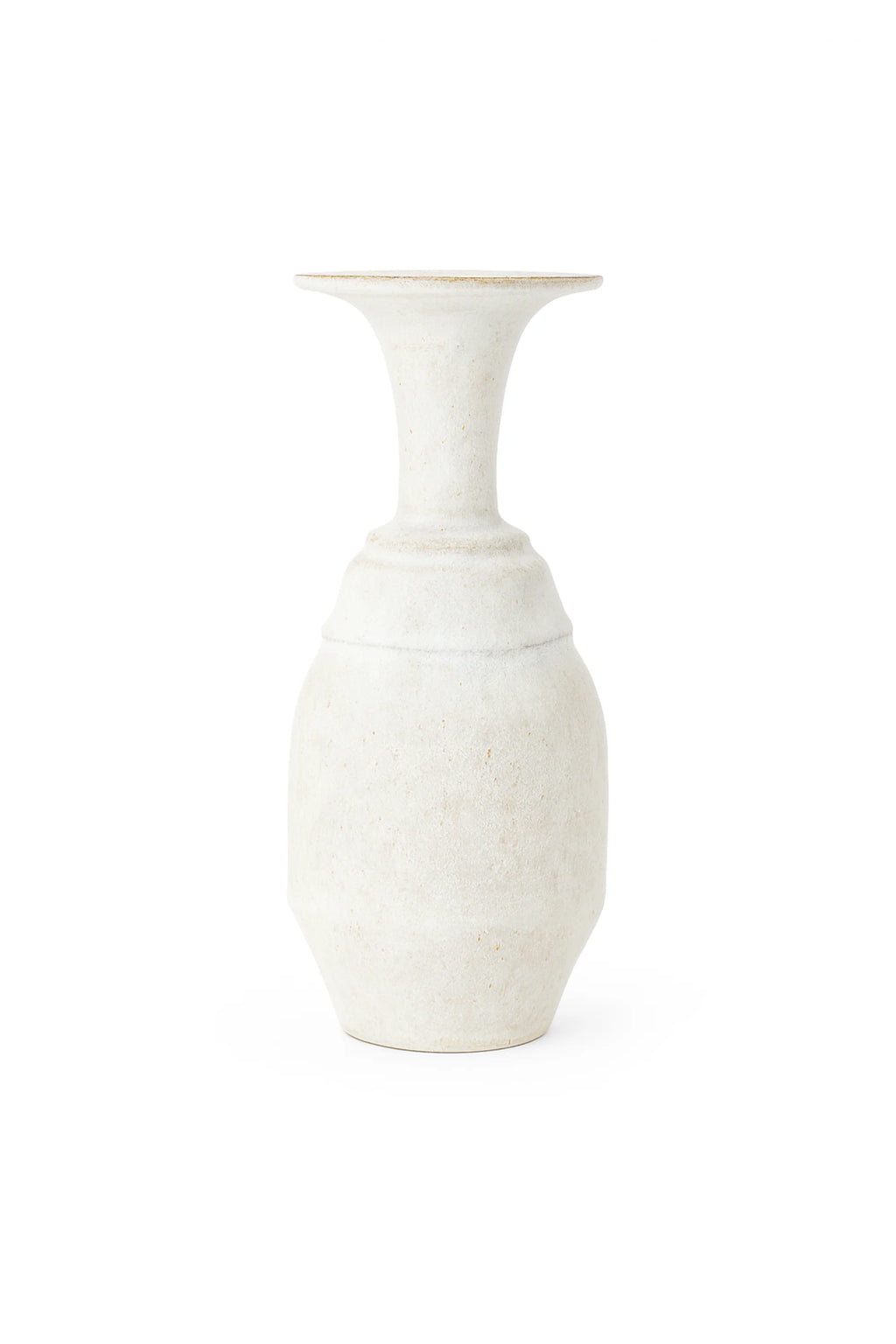 Canoa Lab Arq 011 Vase, a cream-colored handcrafted ceramic vase with a porous, unglazed stoneware texture and subtle beige speckles, embodying an organic modern aesthetic.