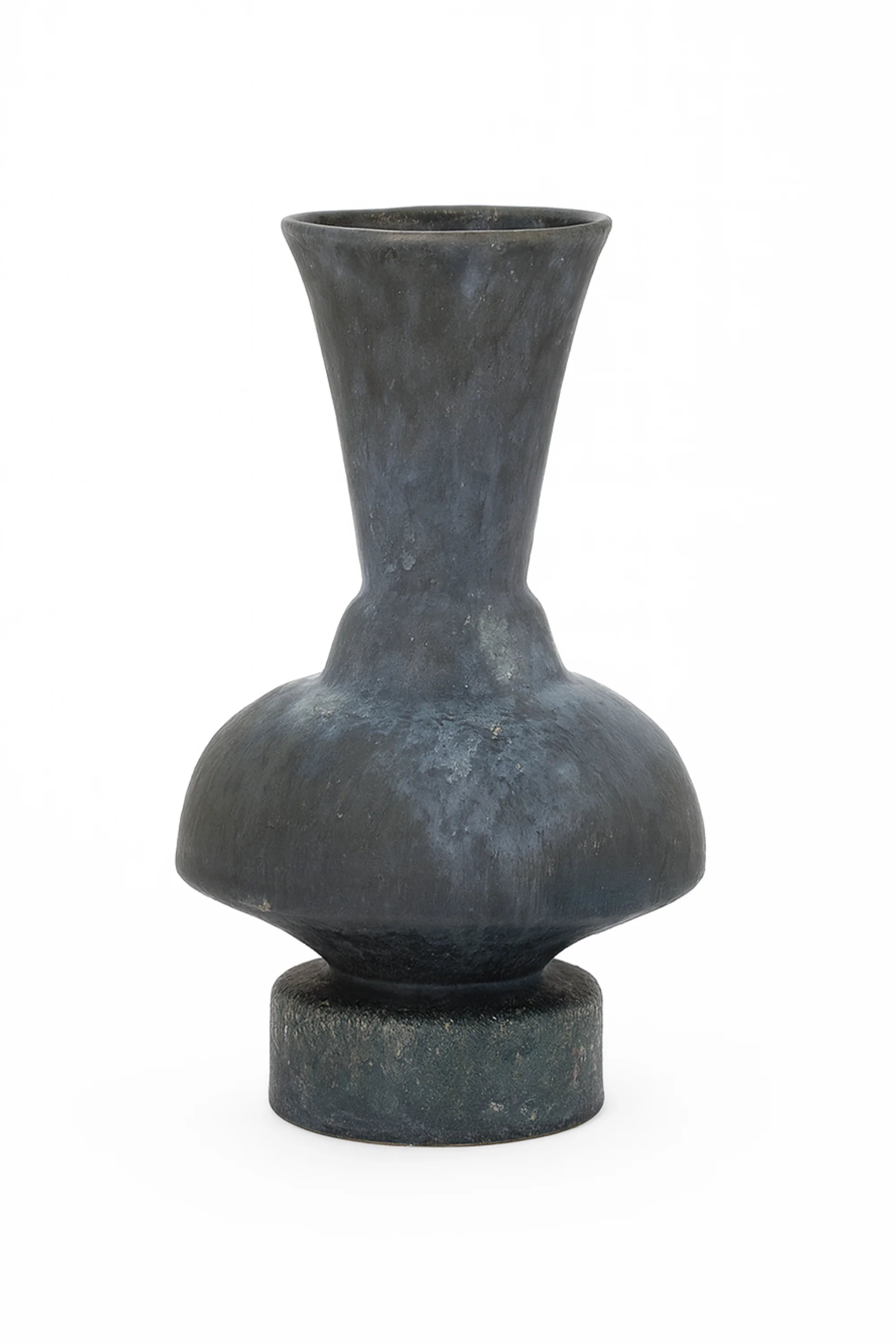 Black stone vase on a white background