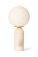 Table lamp with a spherical top and cylindrical base on a white background
