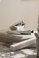 Elegant chrome-finish table mirror with 5x magnification and touch sensor light control