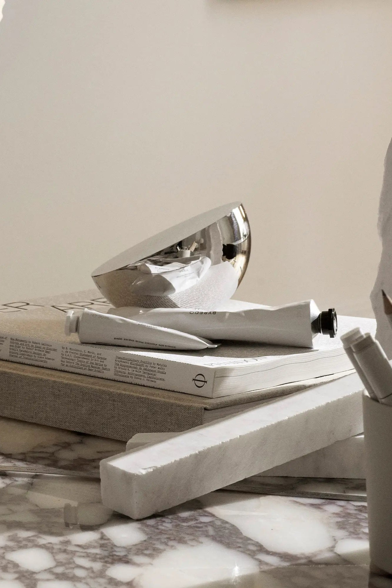 Elegant chrome-finish table mirror with 5x magnification and touch sensor light control