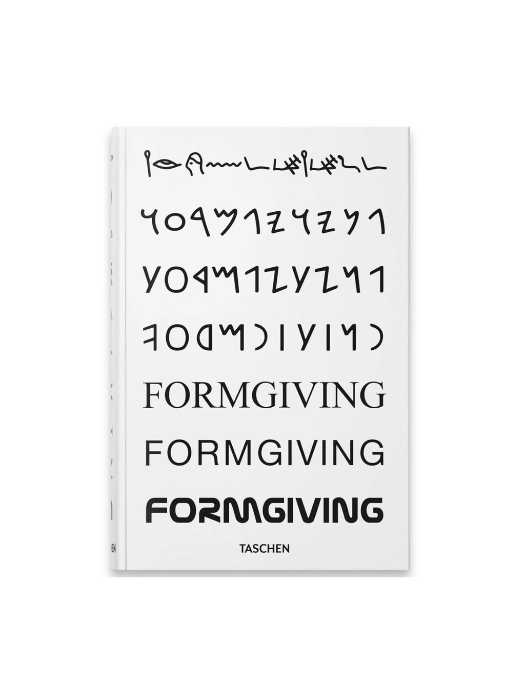 Book BIG – Formgiving, a white hardcover book featuring a minimalist design with black text, including abstract symbols, varied font sizes of "FORMGIVING," and "TASCHEN" at the bottom. This architectural design book is ideal for students, professionals, and enthusiasts interested in innovative design and urban planning.