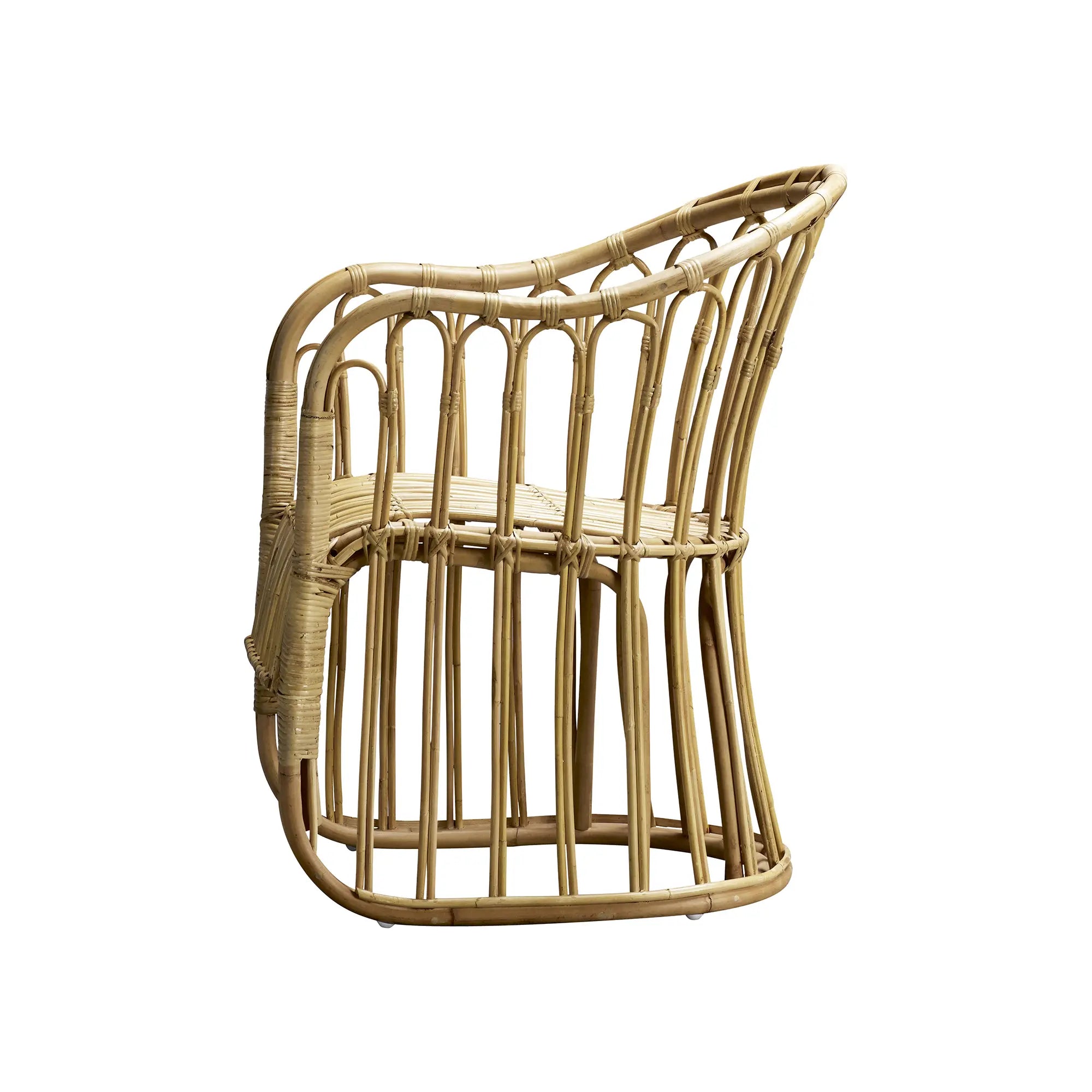 Rattan dining chair set of 2 in natural finish with cushioned seats
