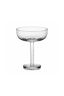 Clear glass champagne flute on a white background