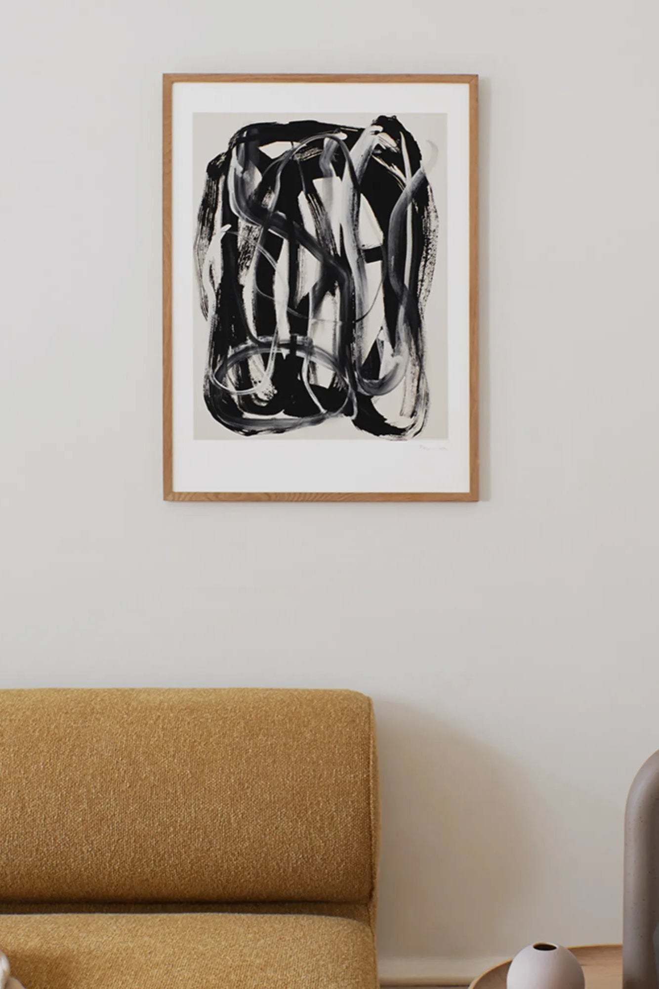 Close up of the Black and White product logo on a sleek white background