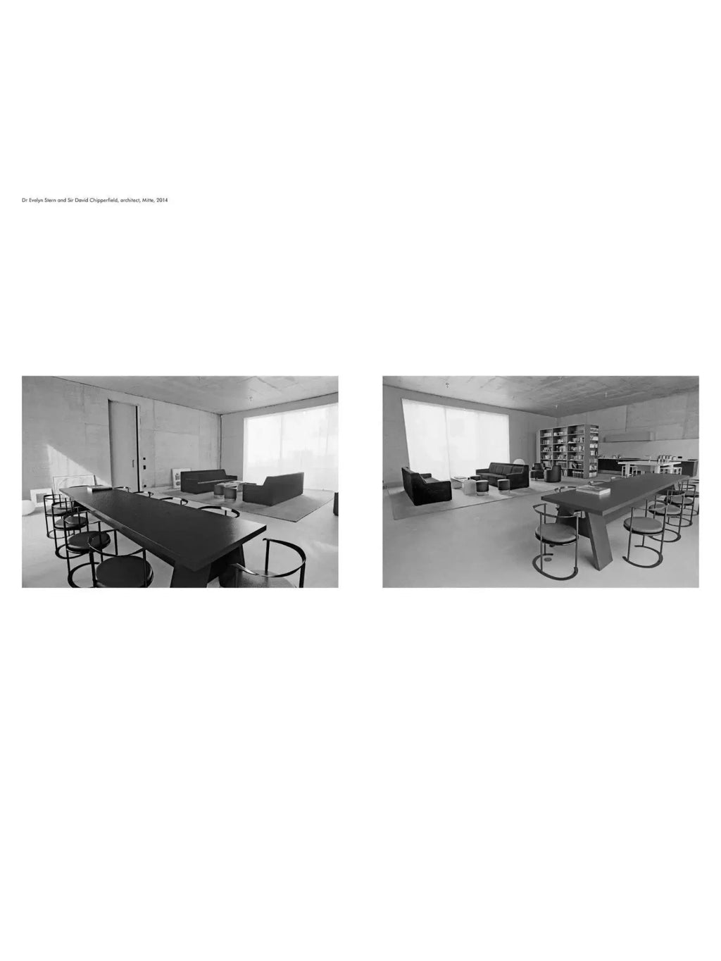 Book Berlin Living Rooms, featuring two black and white architectural interior photographs of modern, minimalist living spaces with concrete walls and dark furniture. This visually engaging architecture book is perfect for design enthusiasts, architects, and interior decorators seeking inspiration.
