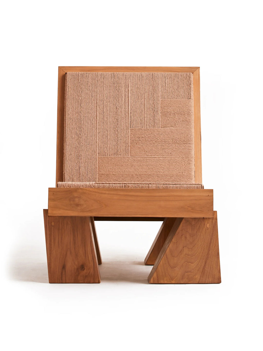 Heaps & Woods Block Lounge Chair, a low-slung organic modern lounge chair featuring a rich solid wood frame with distinctive block legs and a minimalist rectangular profile.