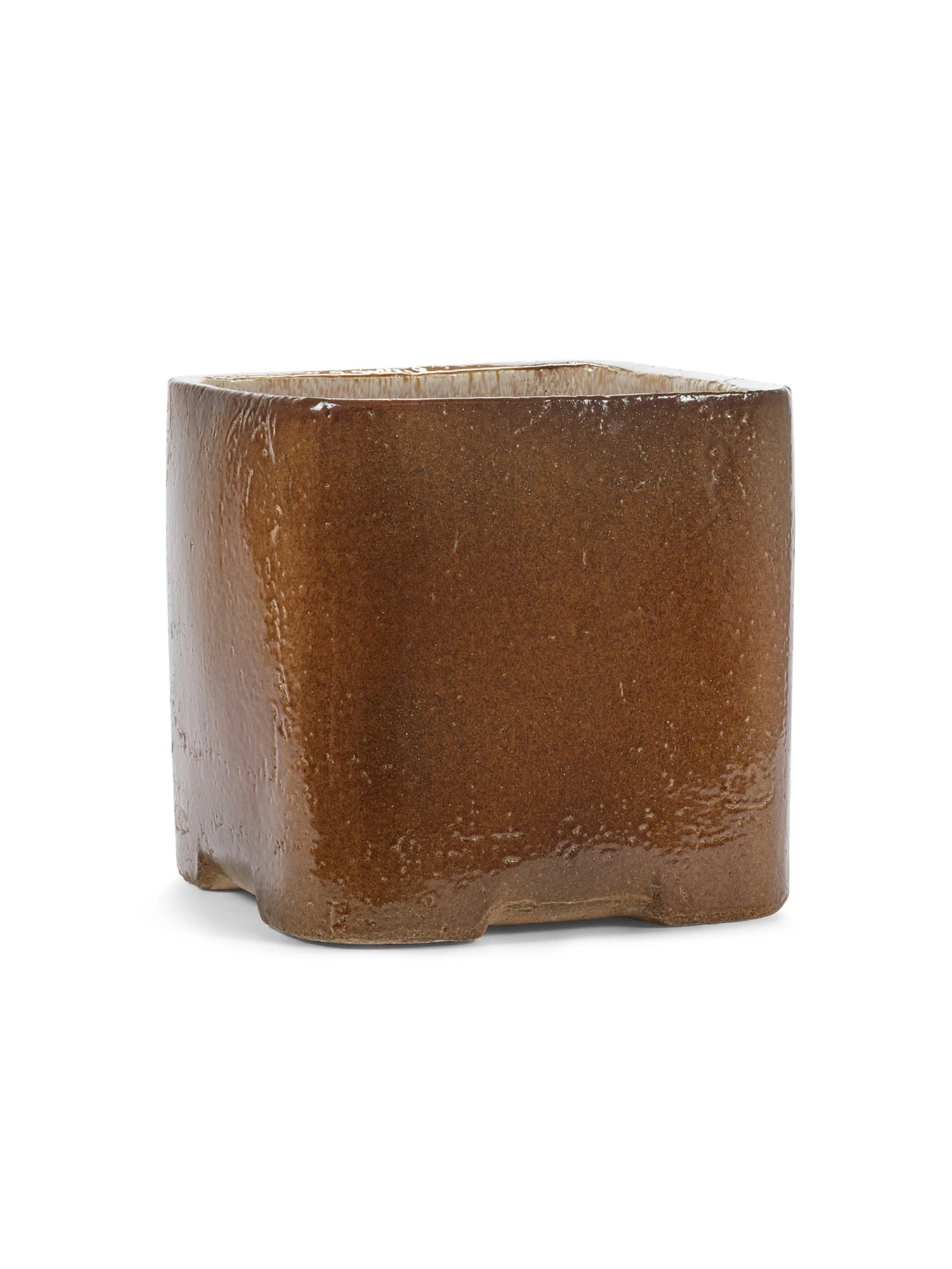 Brown ceramic planter on a white background