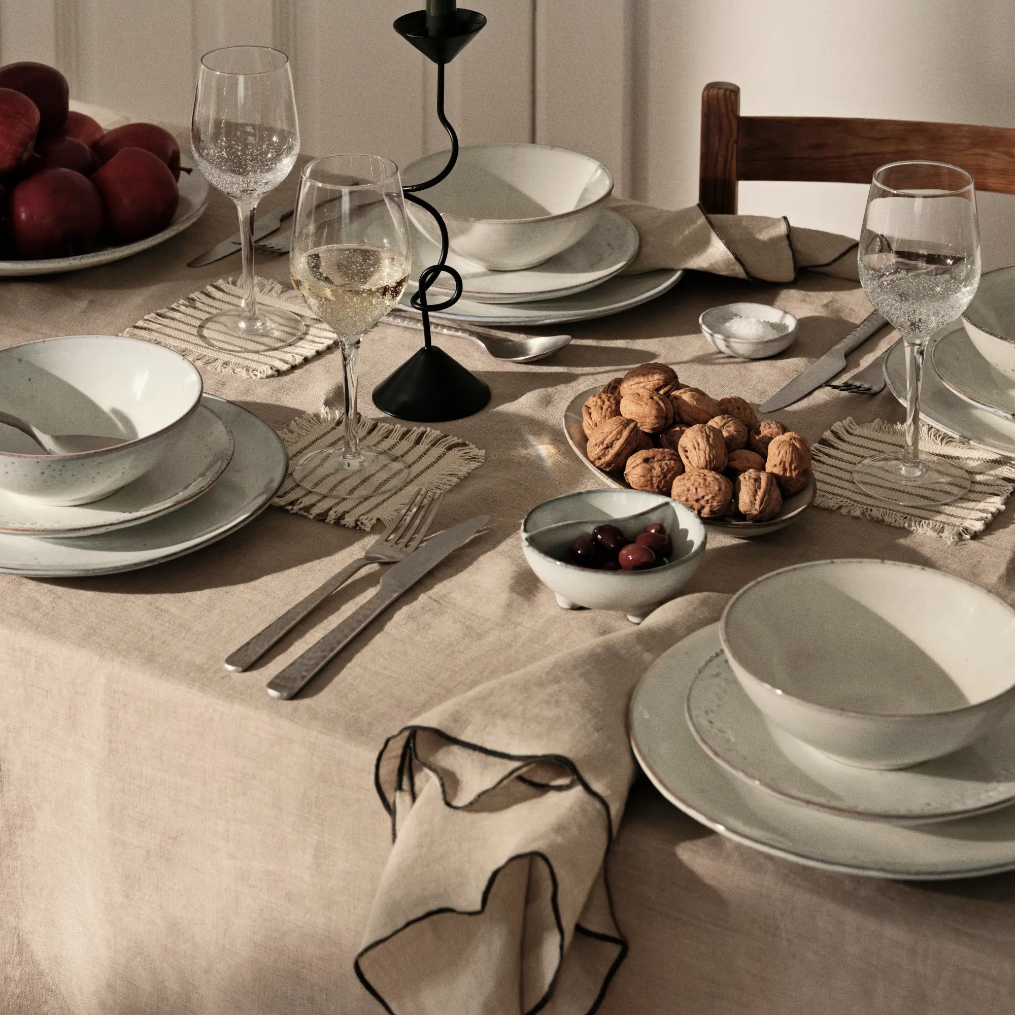  A stack of Nordic Sand cereal bowls, demonstrating their generous size and versatile use