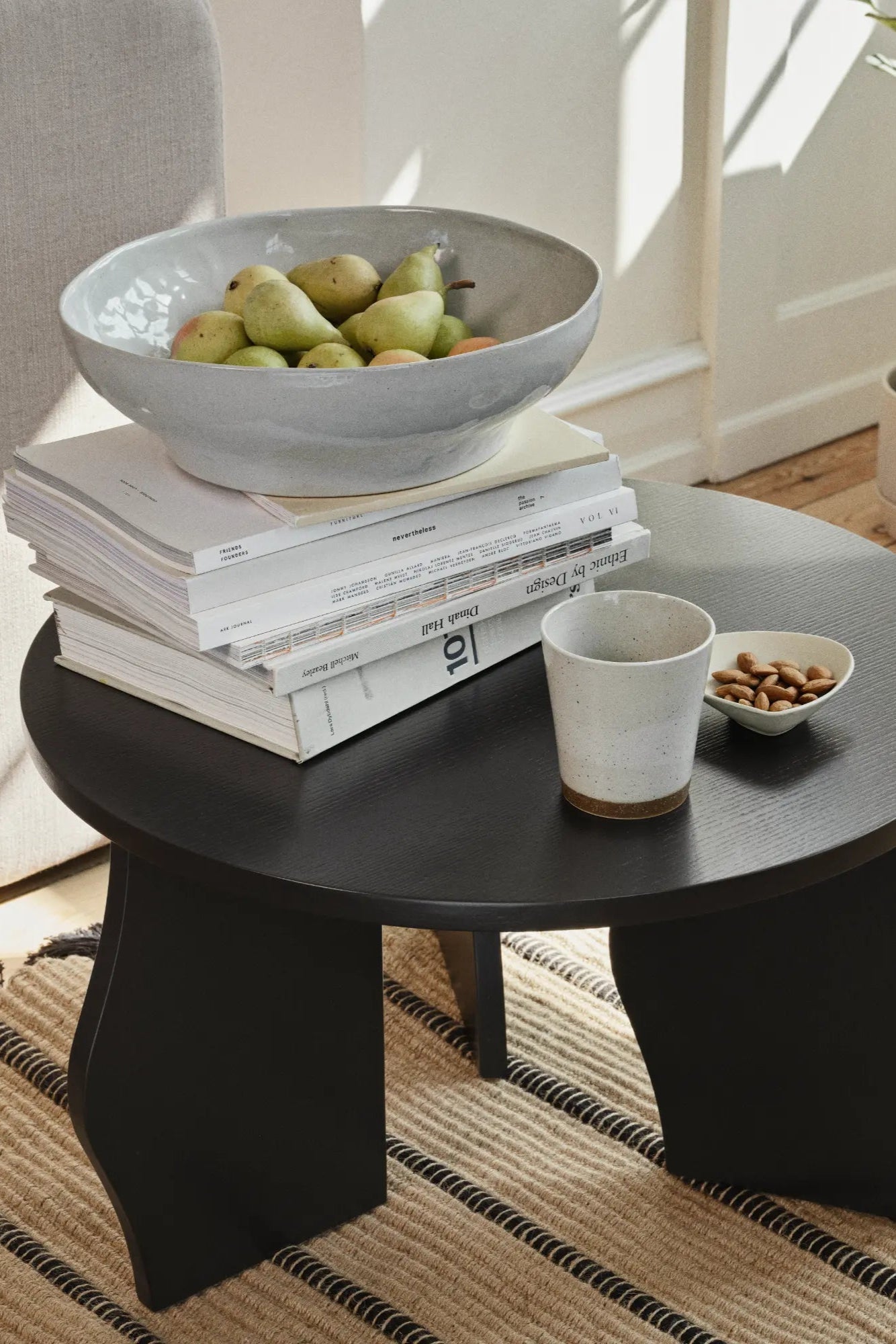 Modern minimalist small-sized Brook table with natural wood finish and sleek design