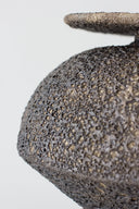 Close-up of a textured stone surface with a light gray background