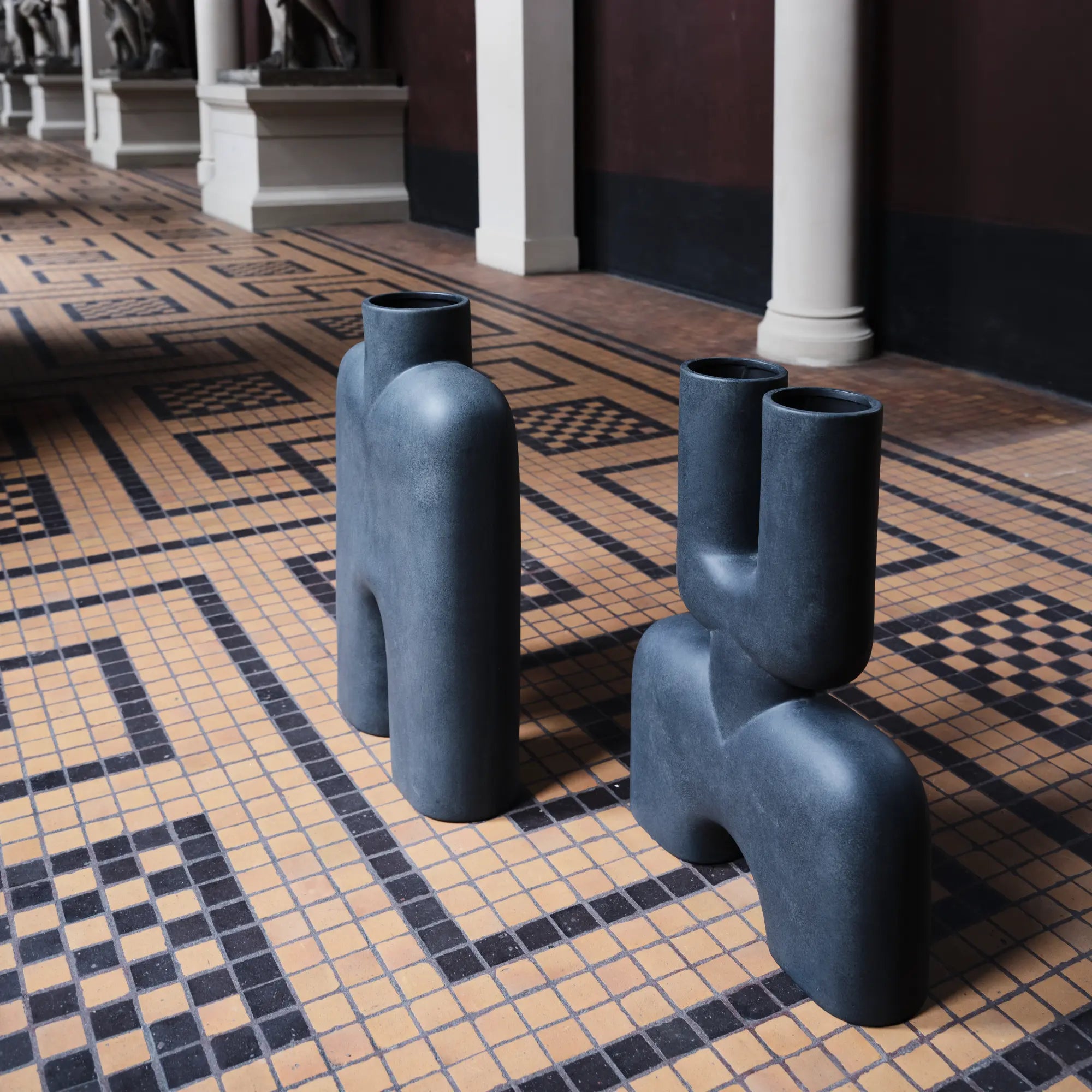 Handcrafted ceramic tall cobra vase in hexagonal shape, perfect for modern home decor