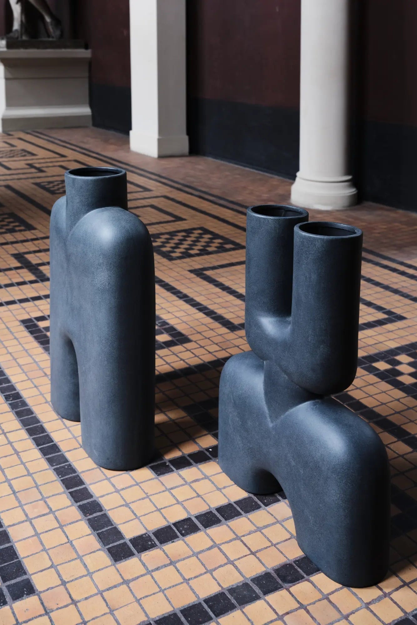 Handcrafted ceramic tall cobra vase in hexagonal shape, perfect for modern home decor