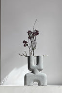 Handcrafted ceramic mini double cobra vase in blue and white