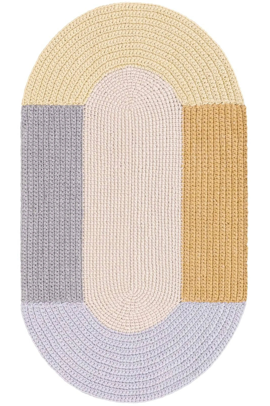 GAN Rugs Mono Beige Rug, a modern oval area rug featuring a striking color block design and a chunky hand-braided texture.