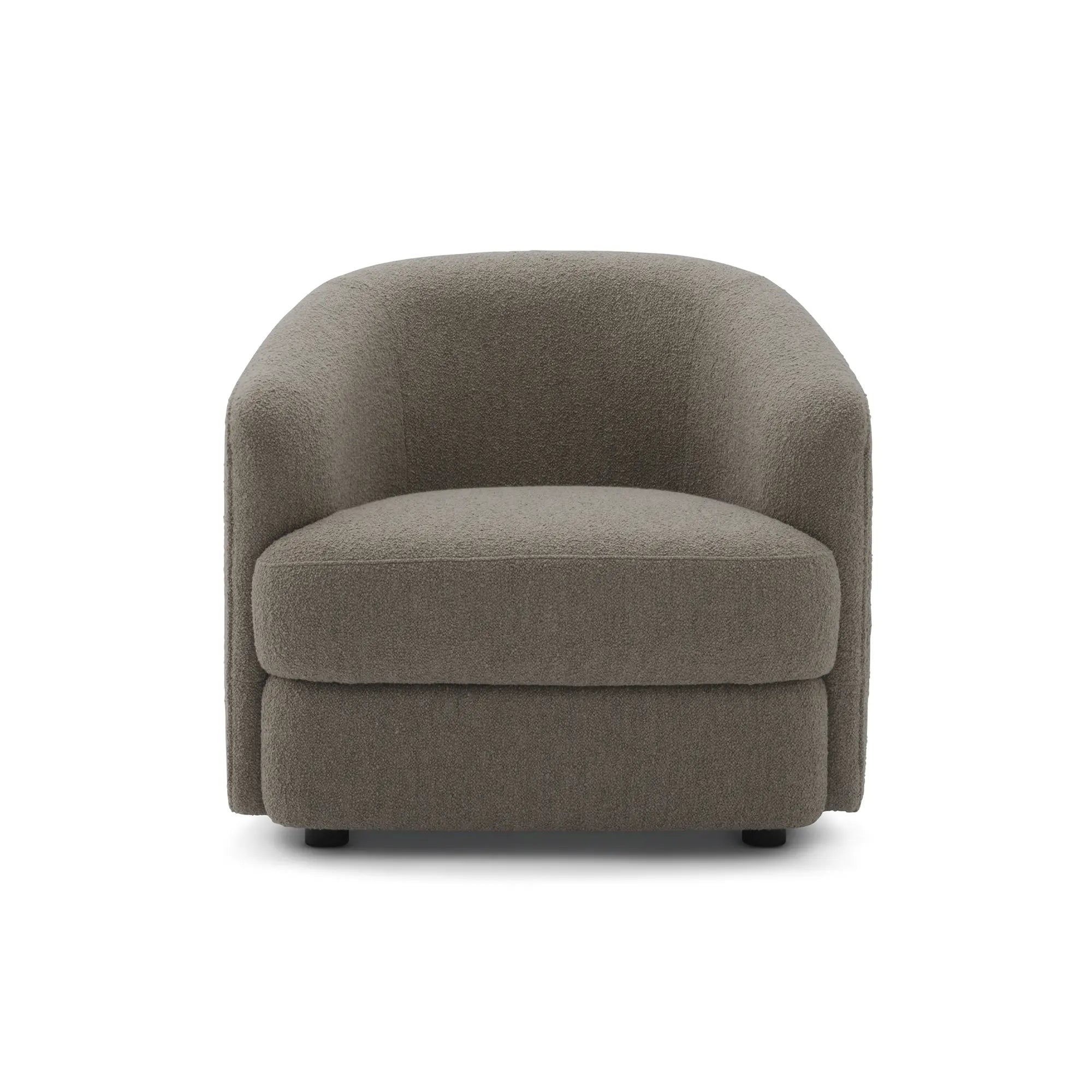  Covent Lounge Chair in soft blush pink fabric with curved backrest and brass-finished metal legs