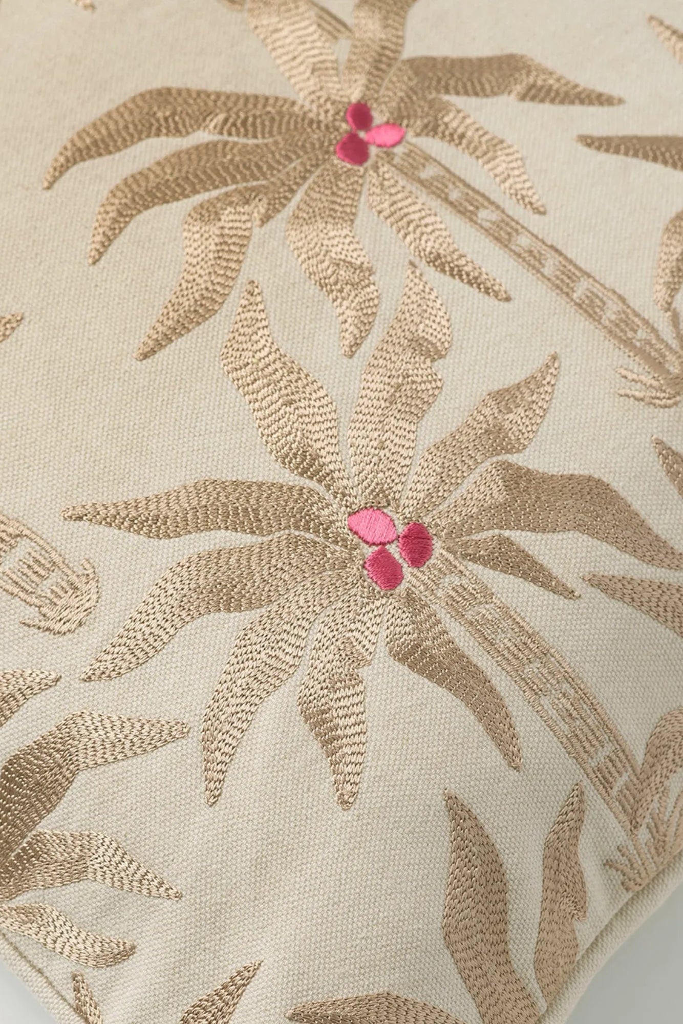  A close-up of a Laura Cushion with a hand-painted floral design