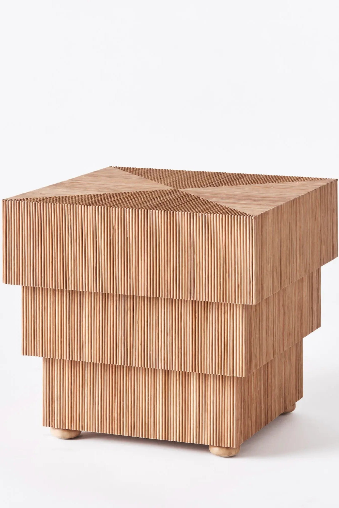 Modern Mikado Side Table with geometric base and wood finish