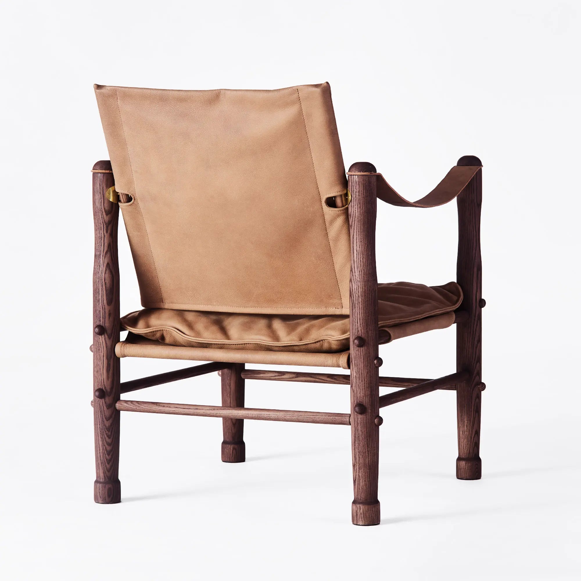 Traditional Safari Chair in durable khaki canvas with rustic wooden frame and leather details