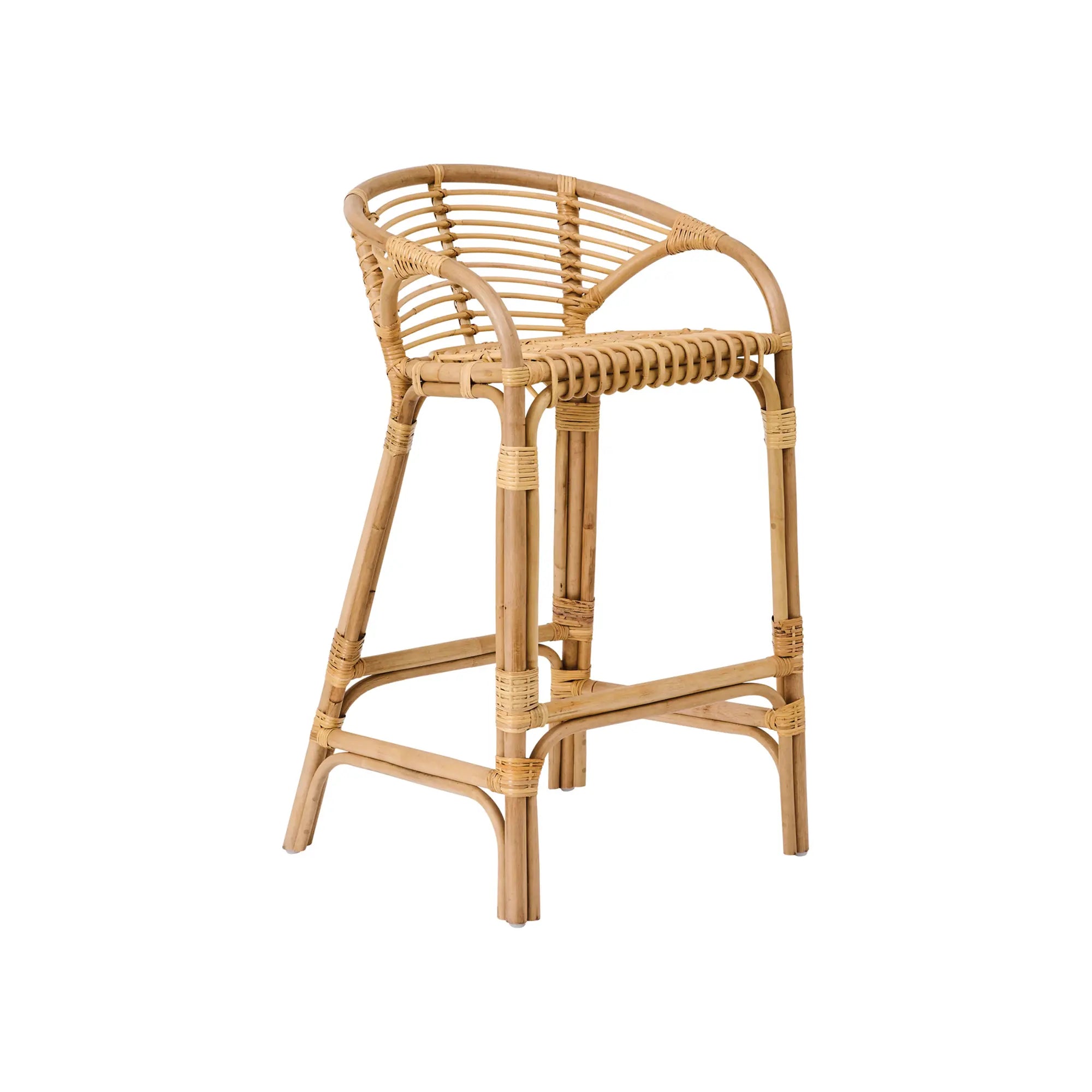 Close-up of Dola Rattan Barstool - Set of 2 showing intricate rattan weaving and high-quality craftsmanship