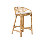 Dola Rattan Barstool - Set of 2 in natural finish, with backrest and cushioned seat
