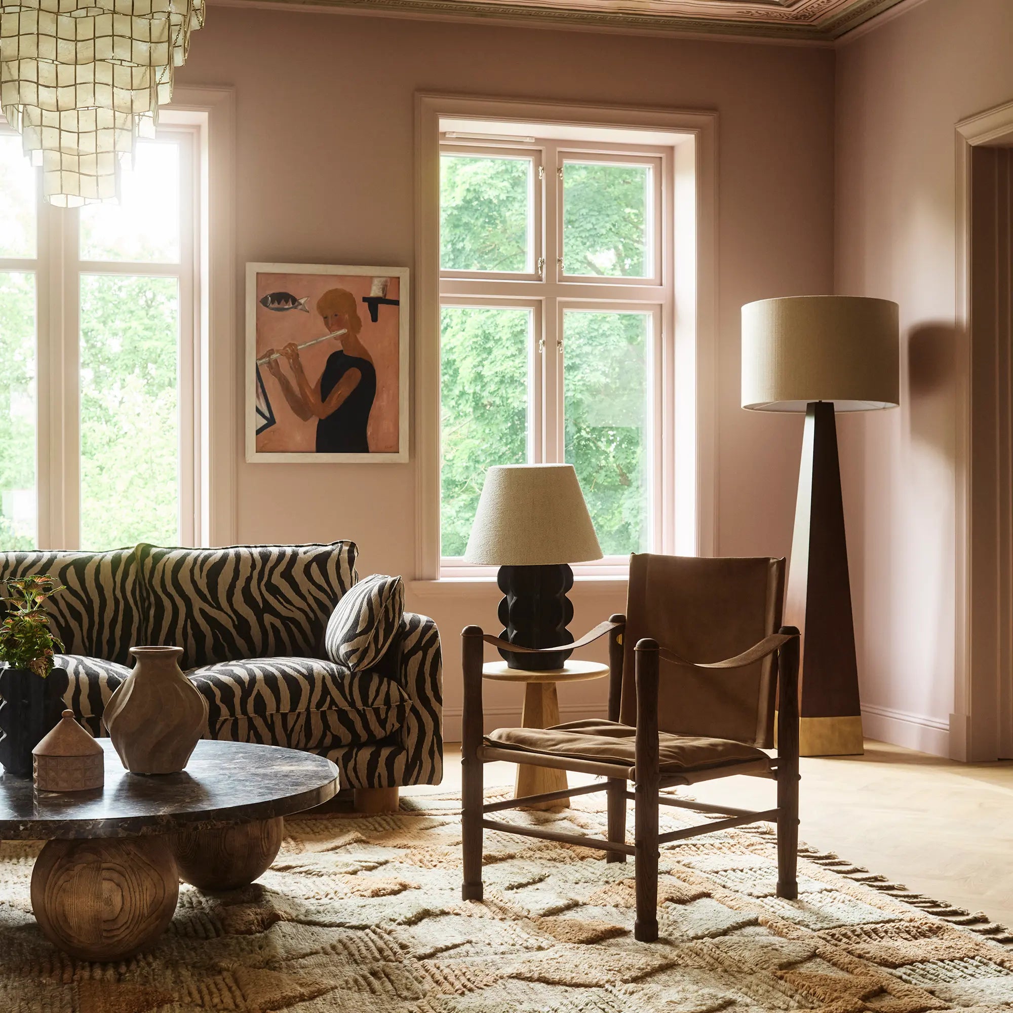Rustic brown leather Safari Chair with wooden frame and armrests