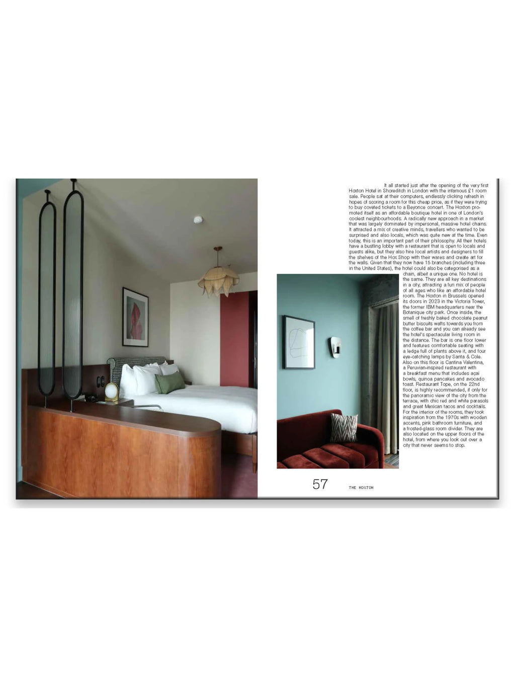Book Design Stays, featuring a modern hotel room interior with a rich wooden curved partition, sleek black room dividers with frosted glass, and a cozy bed with white linens and an olive green pillow. This elegant design book offers inspiring hotel interiors for avid travelers and design enthusiasts.