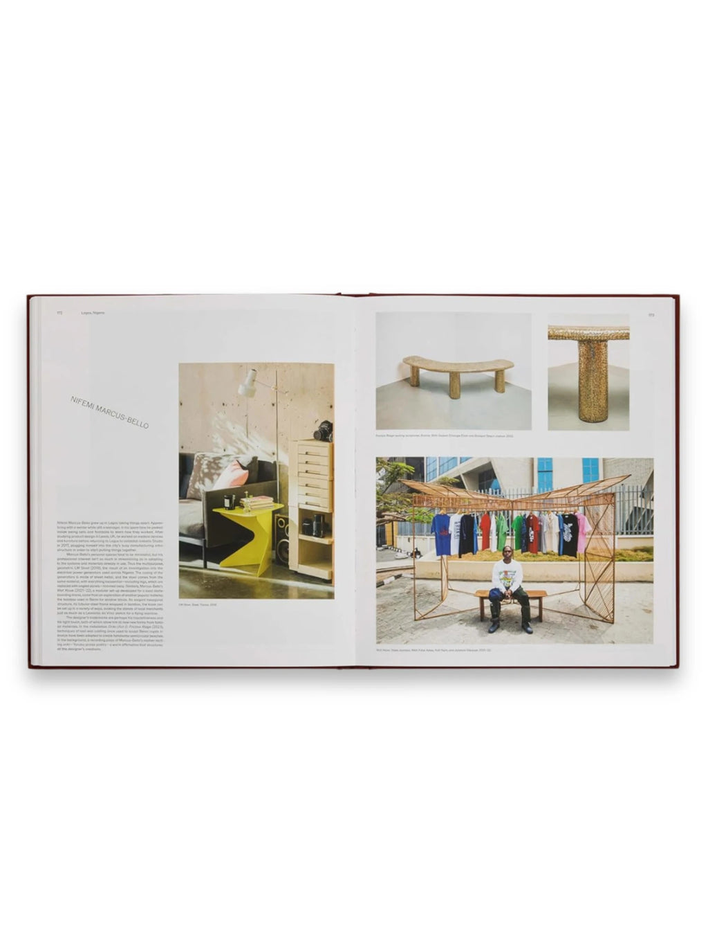 Book Designed for Life, an open hardcover book displaying vibrant interior pages with detailed text and multiple images showcasing modern furniture, architectural designs, and fashion. This visually rich book is perfect for design enthusiasts and creative professionals seeking inspiration and insights into contemporary design.