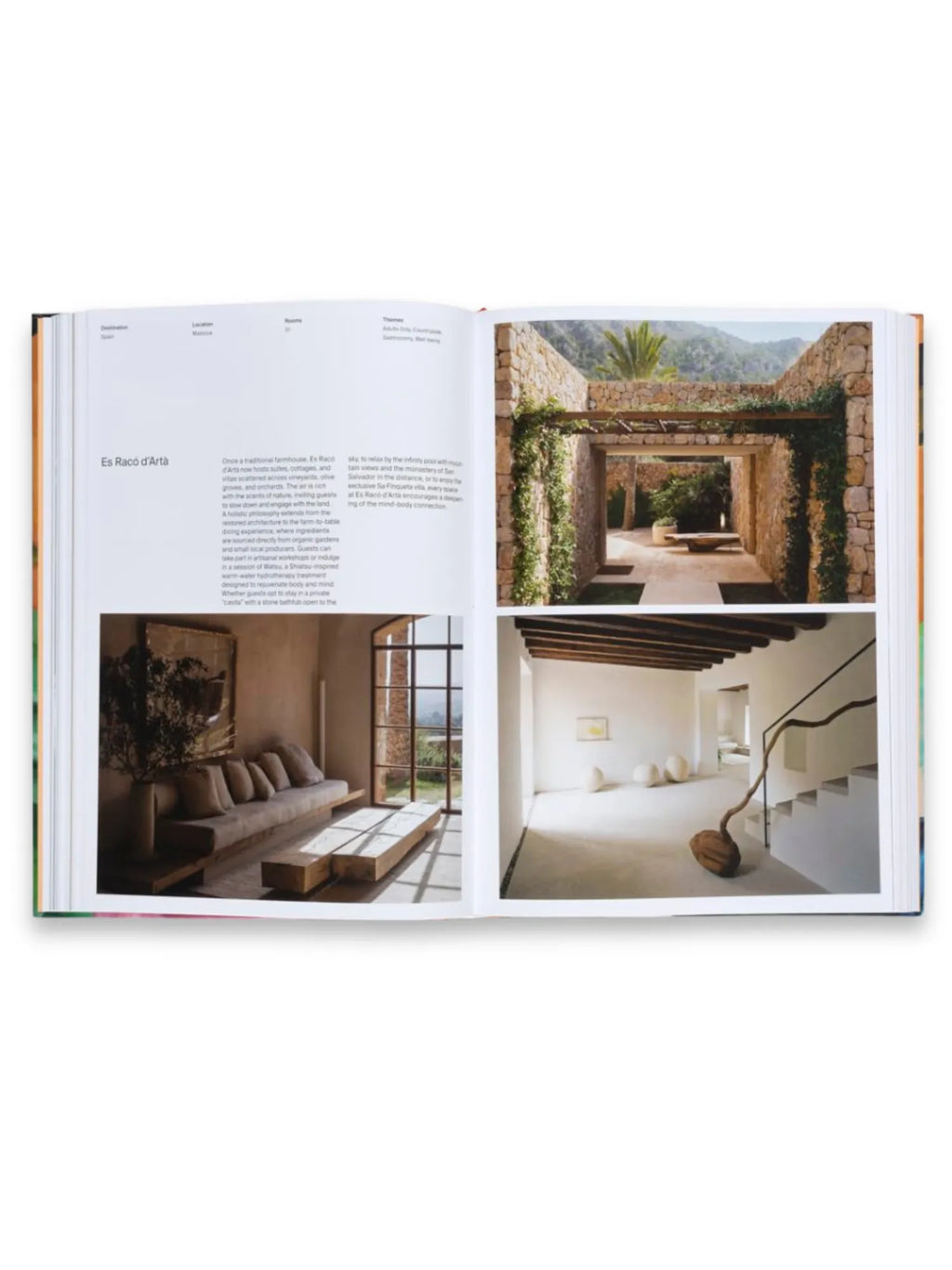 Book Designed to Stay, an open coffee table book displaying vibrant, modern architectural photography and interior design with lush natural accents. This inspiring book is ideal for interior designers, architects, and travel enthusiasts seeking luxury destination ideas.