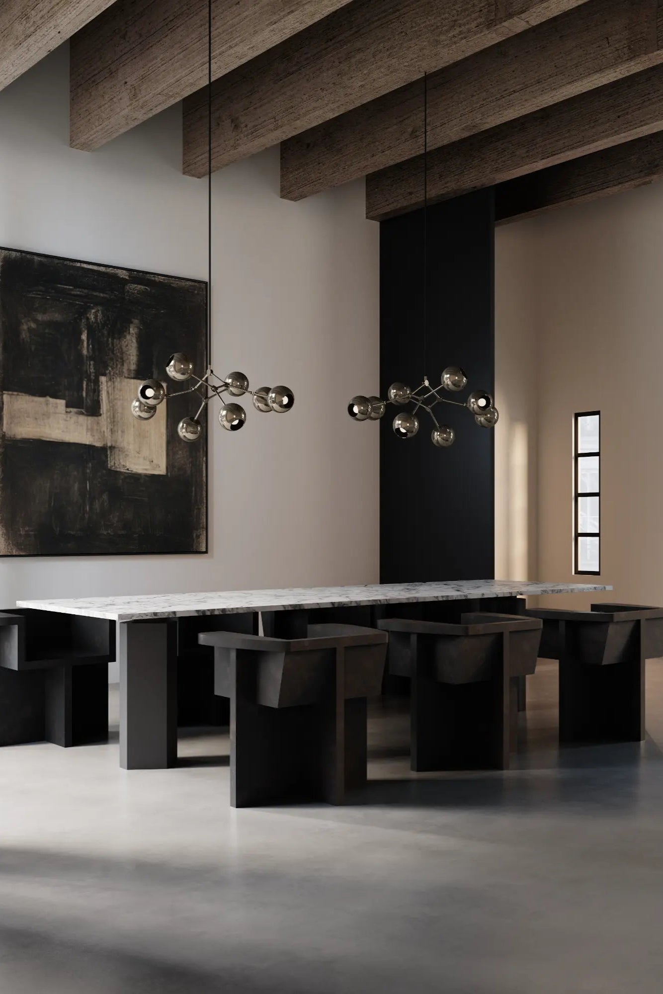  Contemporary chrome chandelier featuring a stunning glass globe and elegant drop design