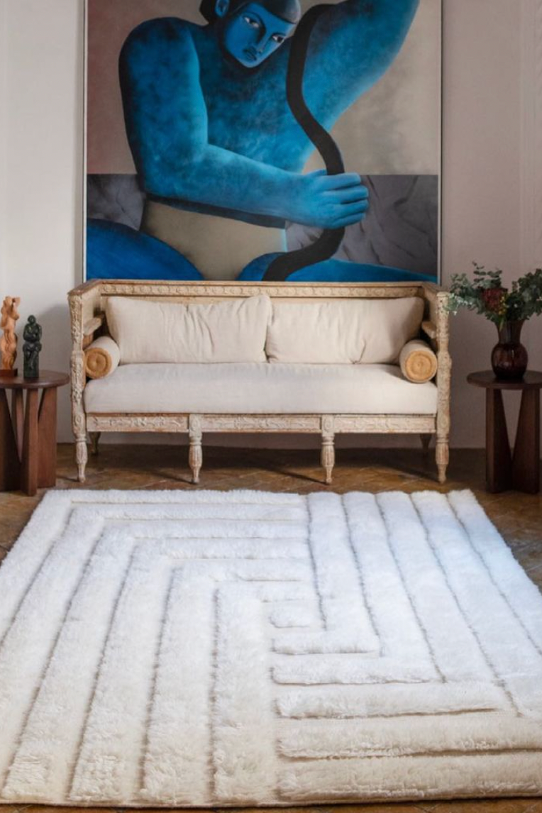 Shaggy Labyrinth White Rug - THAT COOL LIVING