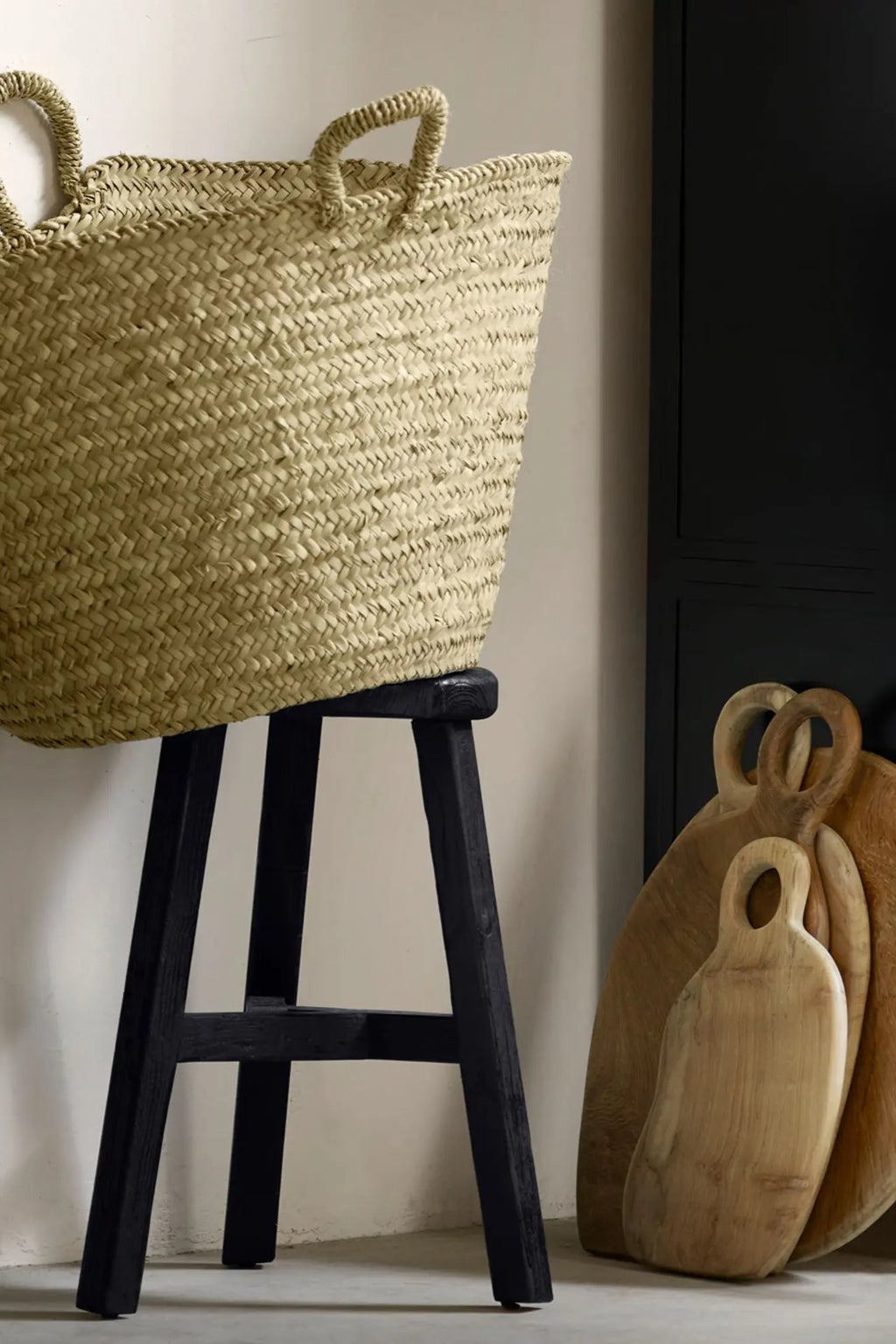 Rustic elm wood stool with natural grain and sturdy construction