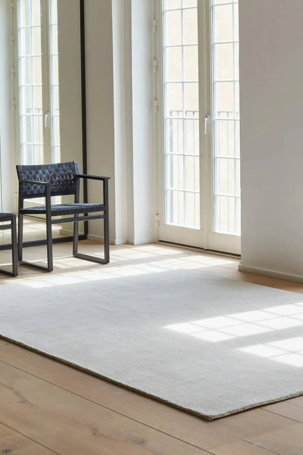  Modern living room with earth natural rug as a focal point of the decor