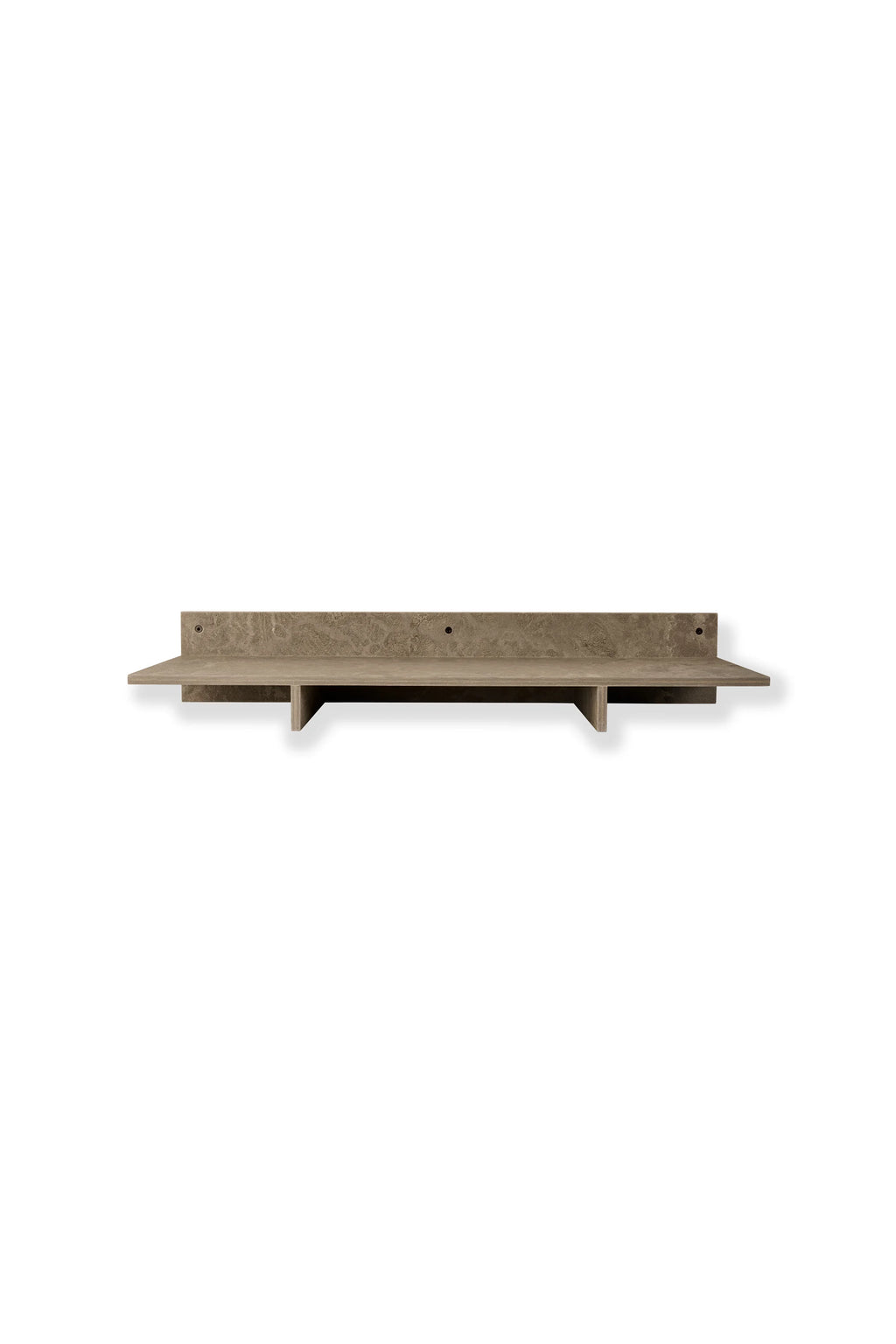 Mater Edge Shelf in a dark, rich wood finish, a sleek and contemporary wall-mounted shelf with clean lines, presented on a crisp white background highlighting its elegant design.