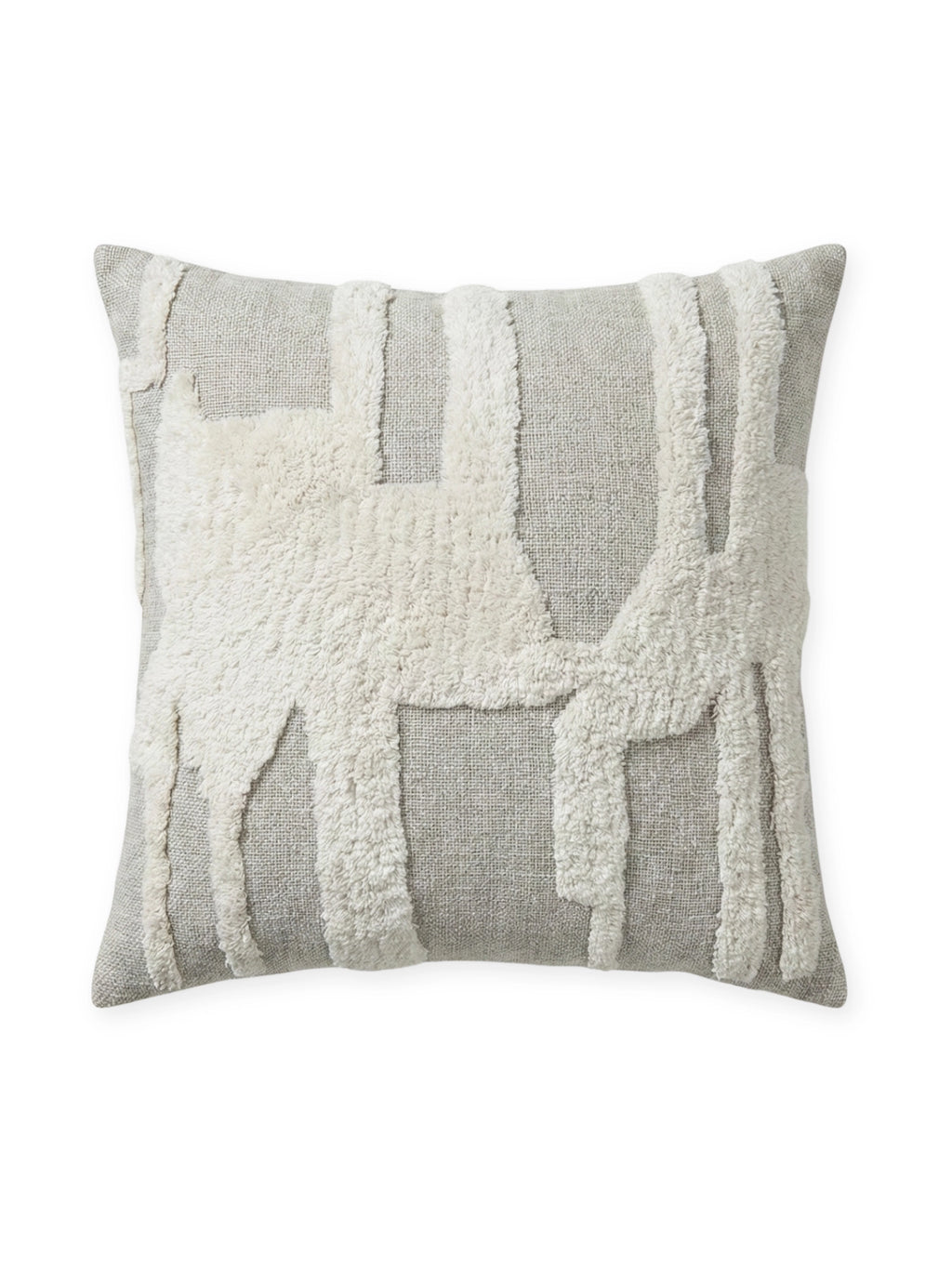 Tinted Objects Eksand Throw Pillow, a square modern decorative cushion featuring a textured off-white abstract pattern on a light gray woven fabric base. This stylish accent pillow is perfect for adding comfort and contemporary design to living rooms or bedrooms.