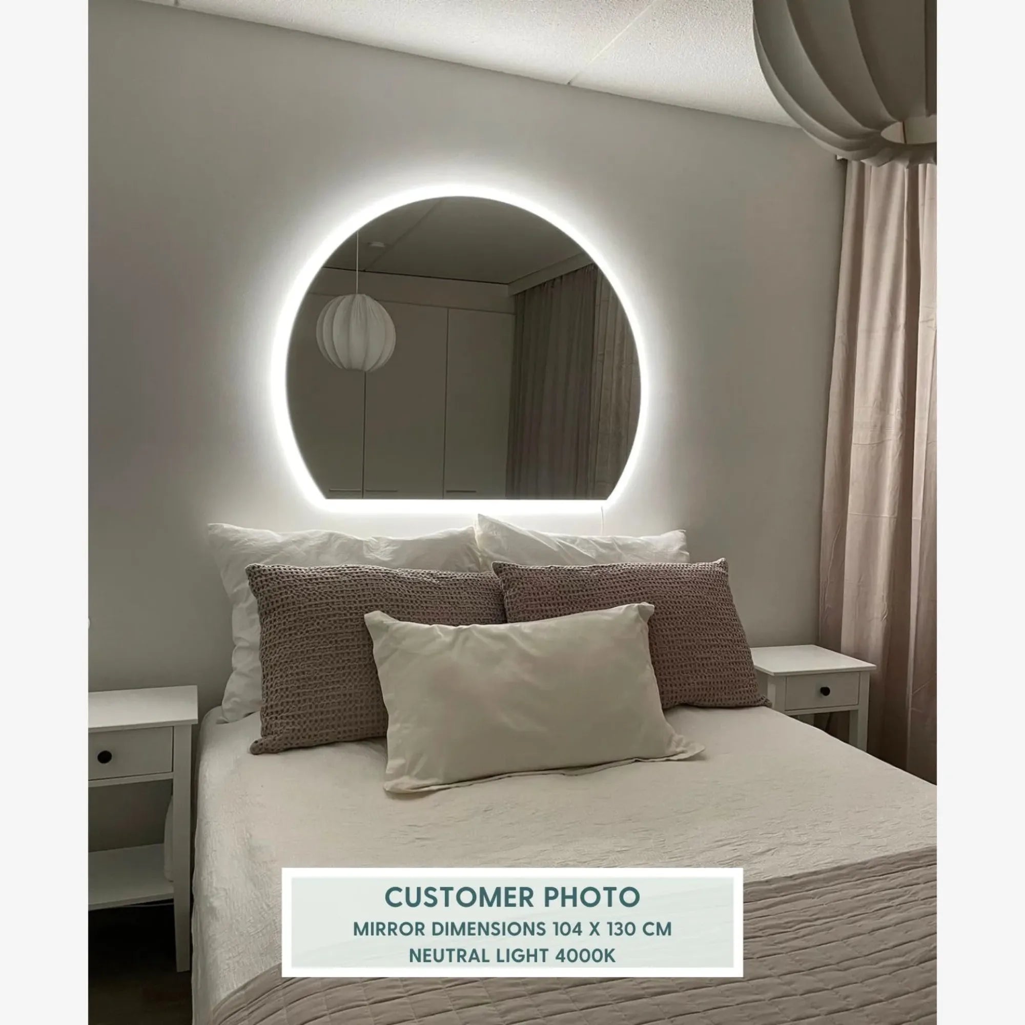  Elegant Half-Moon Mirror With Dimmable LED Lights 