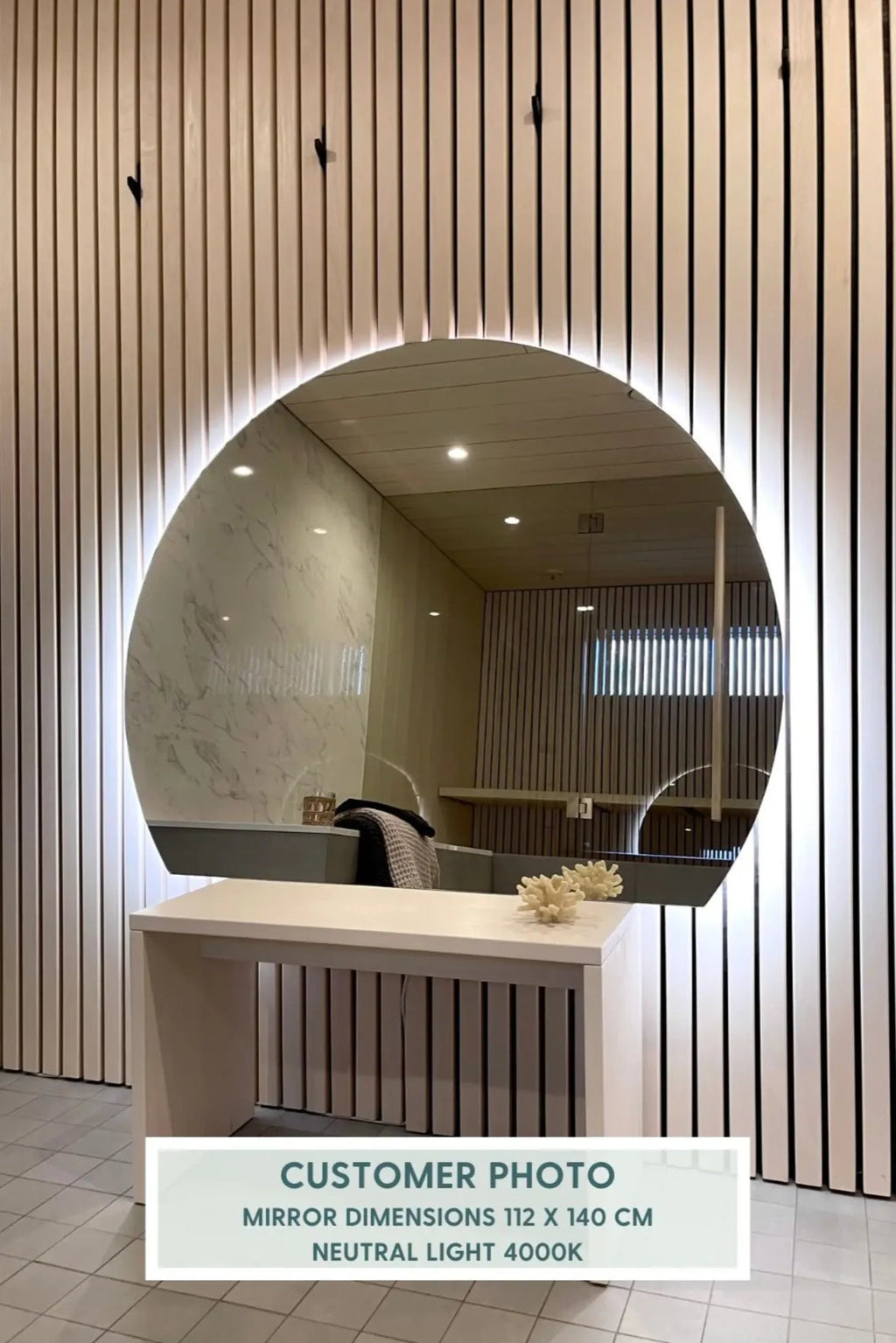  Close-up of Half-Moon Mirror With Warm White Lights 