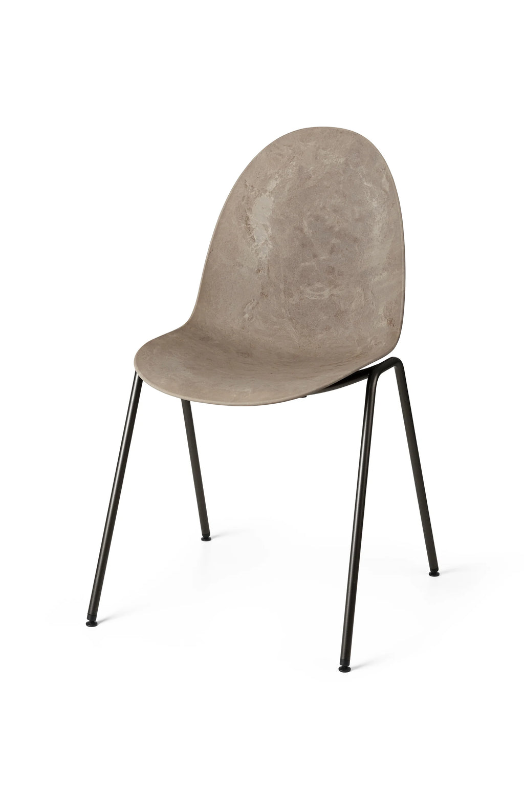 Mater Eternity Sidechair in light beige with a subtle marbled pattern, featuring a curved shell seat and backrest, supported by sleek black metal legs, displayed on a clean white background.