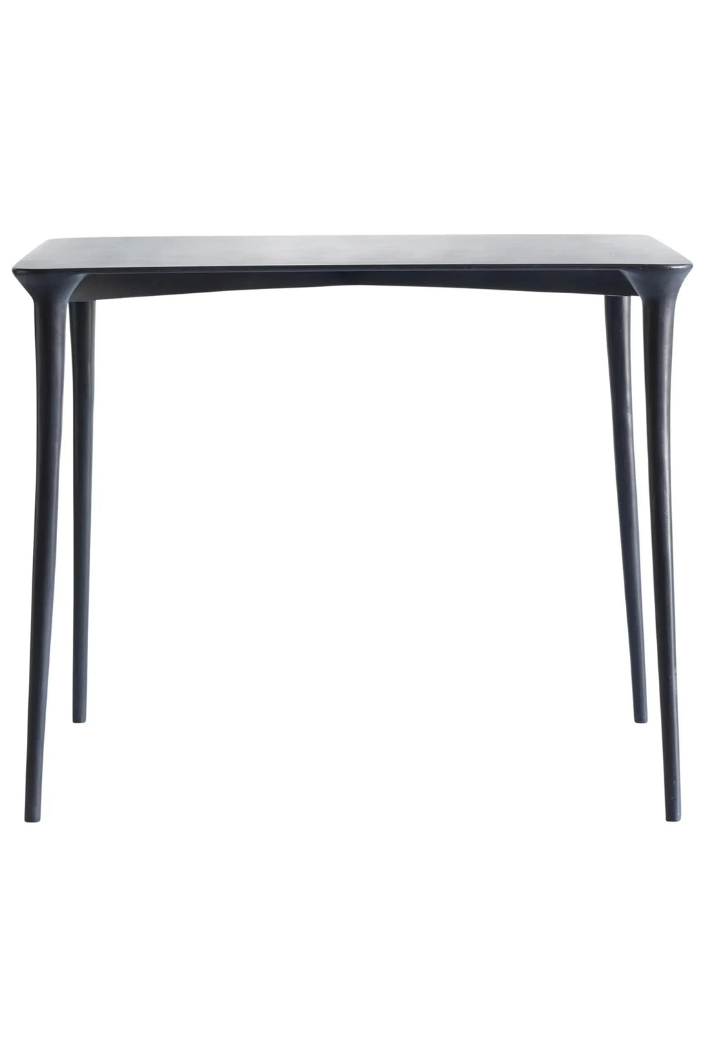 Tine K Metal Dining Table, a sleek modern minimalist dining table crafted from dark grey metal with a smooth, matte finish.