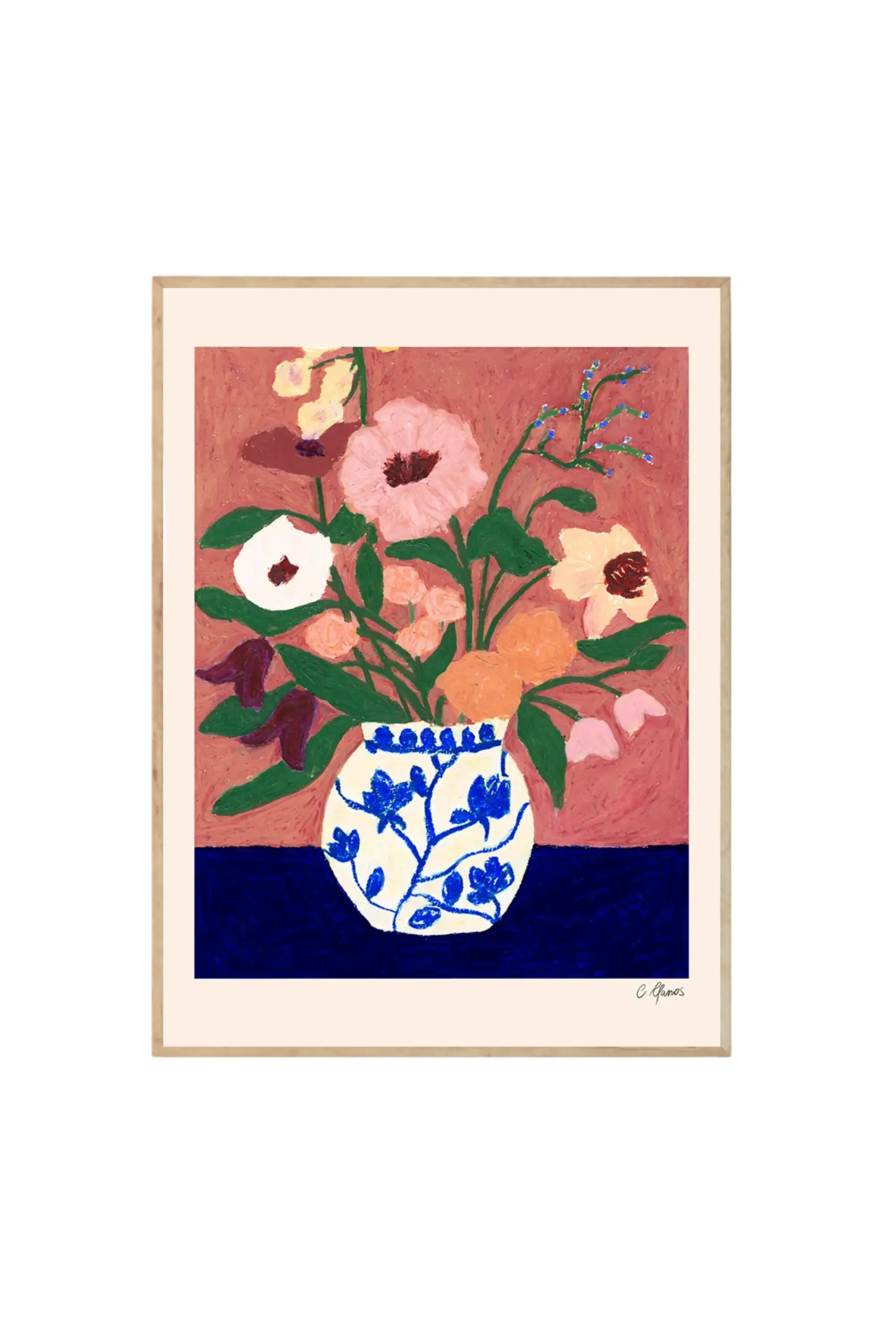 Flowers on Blue Table - Art Print by The Poster Club - THAT COOL LIVING