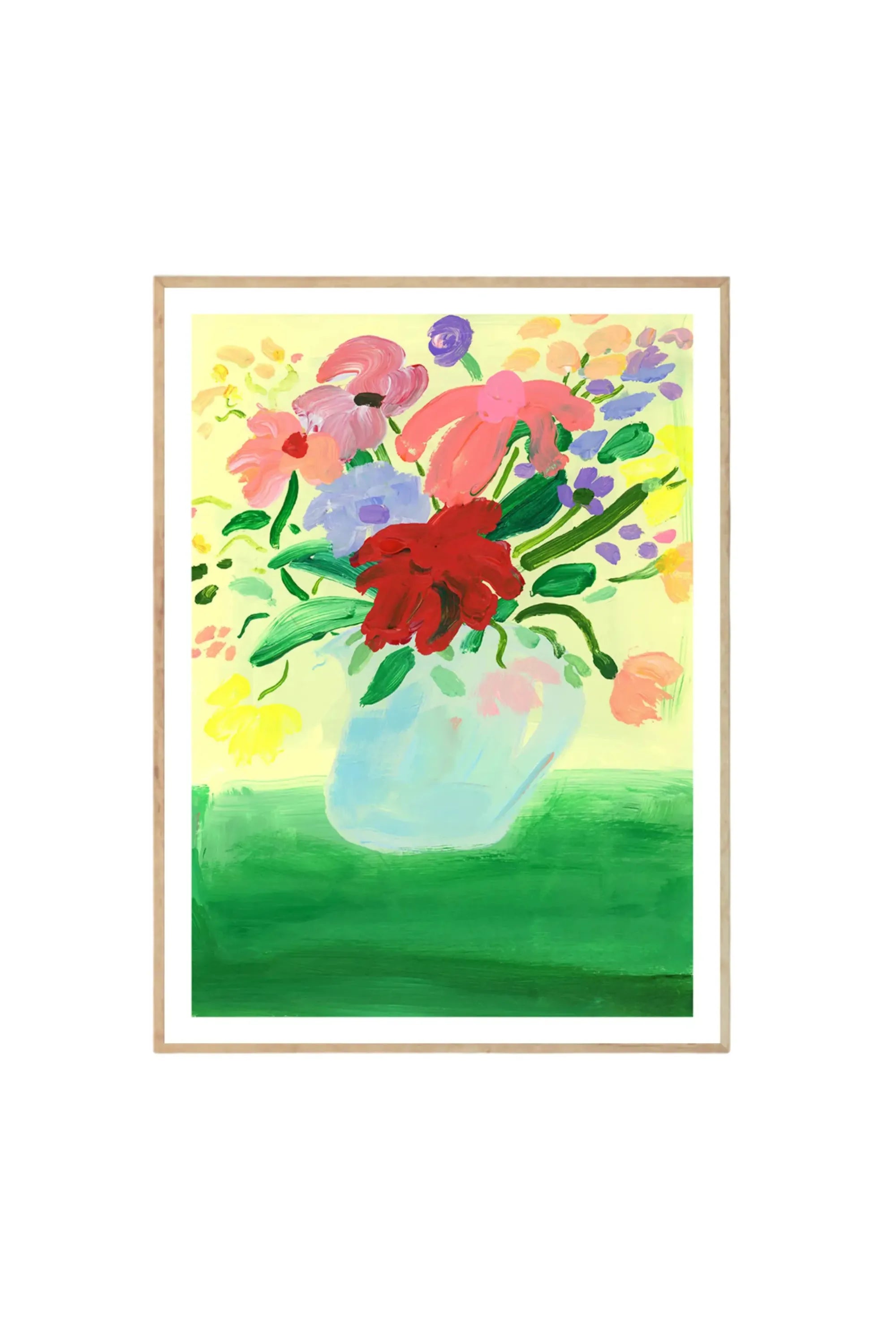 Flowers on Green Tablecloth - Art Print