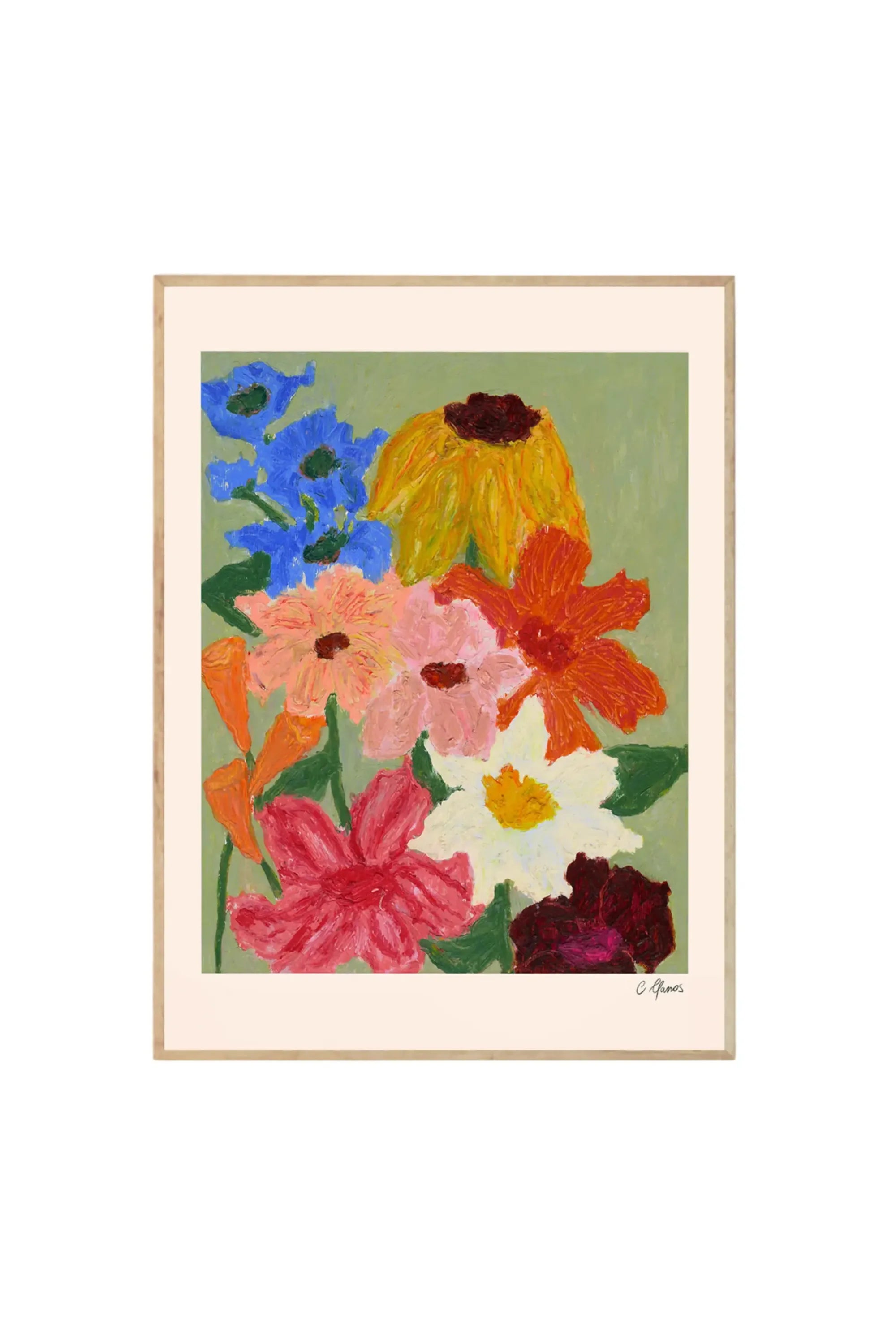 Flowers on Sage Green - Art Print by The Poster Club - THAT COOL LIVING
