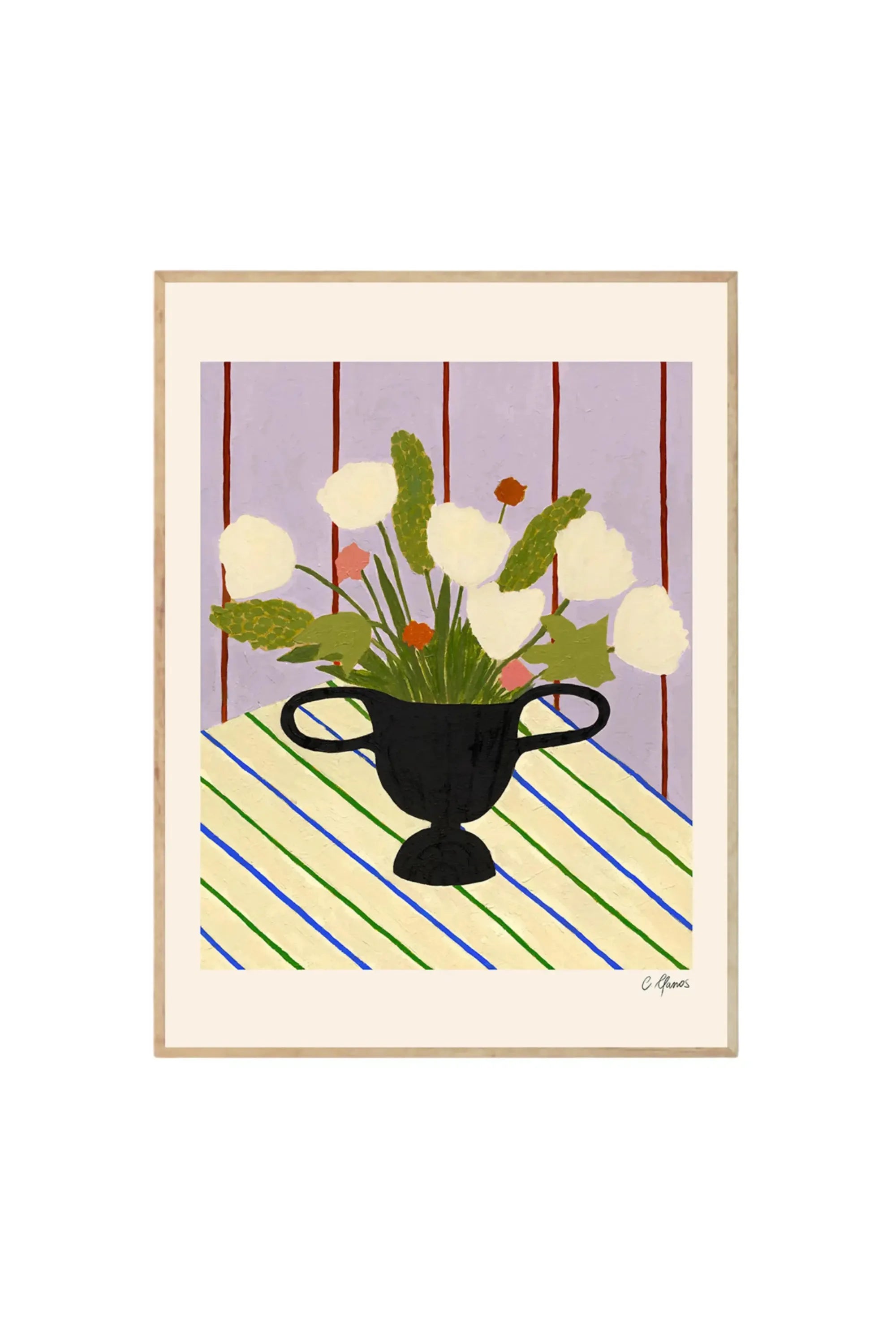 Flowers on Striped Cloth - Art Print by The Poster Club - THAT COOL LIVING