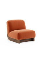 Laskasas Gandhi Lounge Chair, an armless contemporary lounge chair featuring plush burnt orange velvet upholstery with a gently curved backrest and deep, comfortable seating.